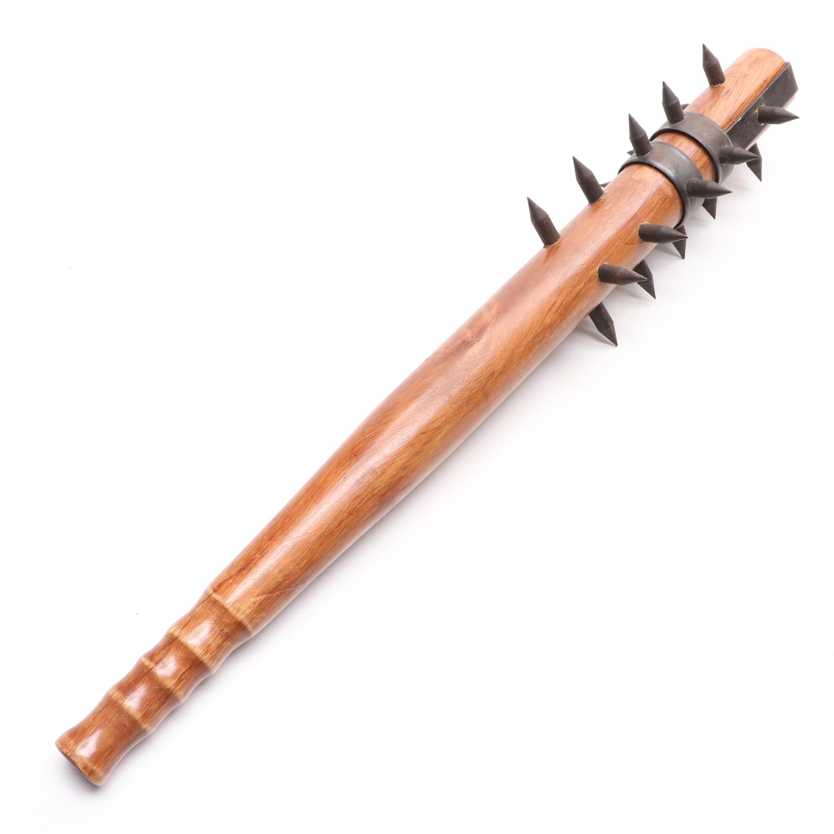 Metal Spiked Wooden Mace with Cast Metal Trident Head