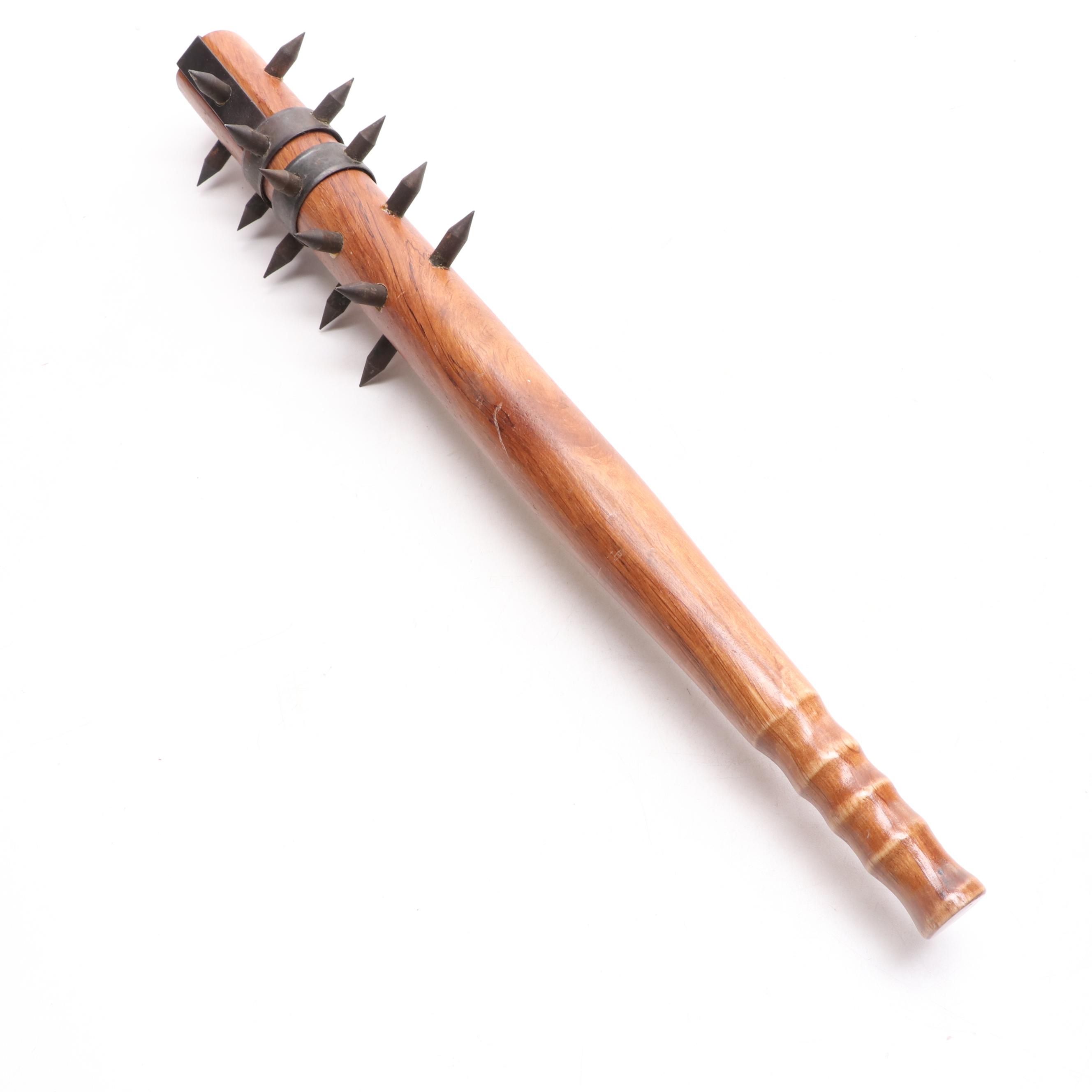 Metal Spiked Wooden Mace with Cast Metal Trident Head