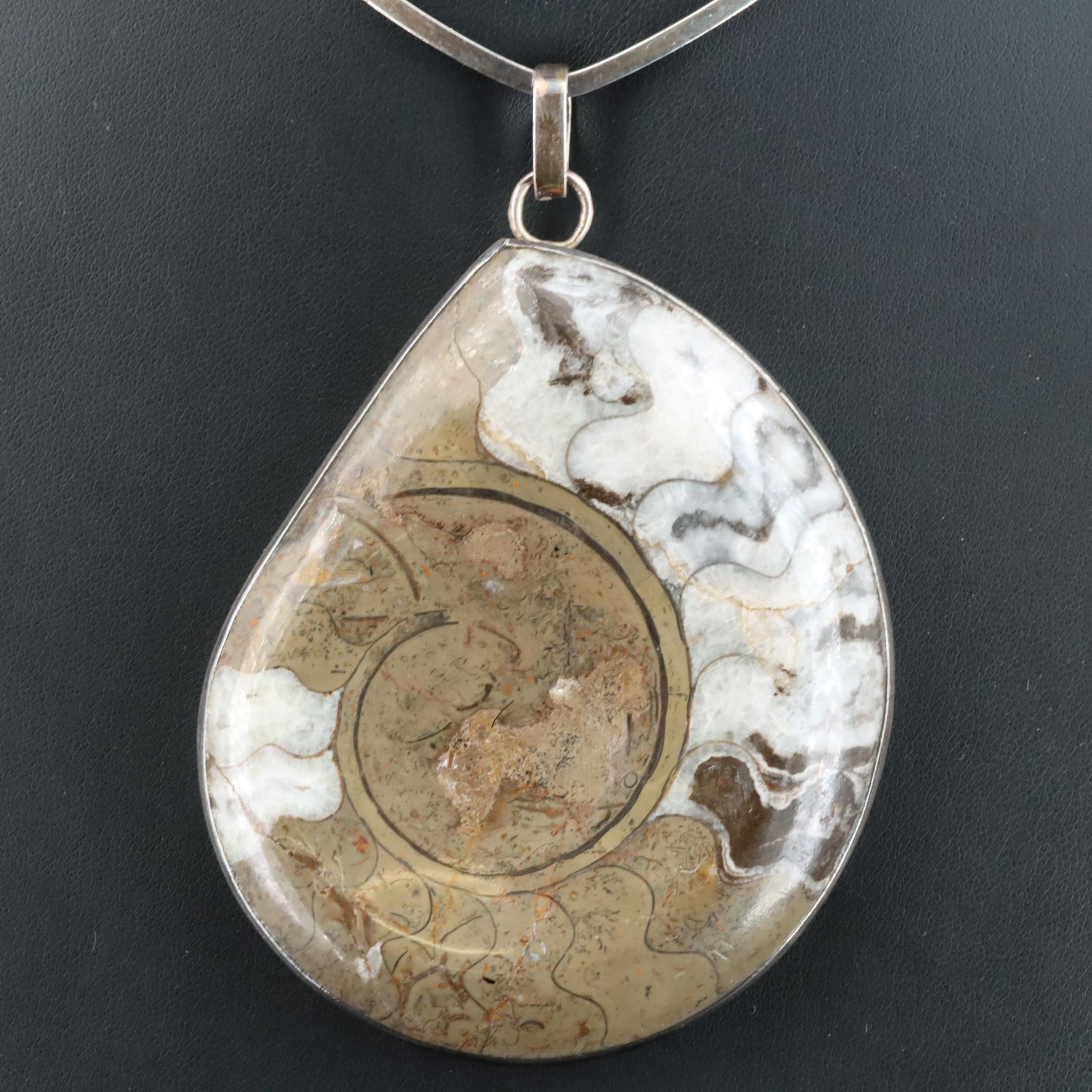 Fossilized Ammonite Pendant Necklace