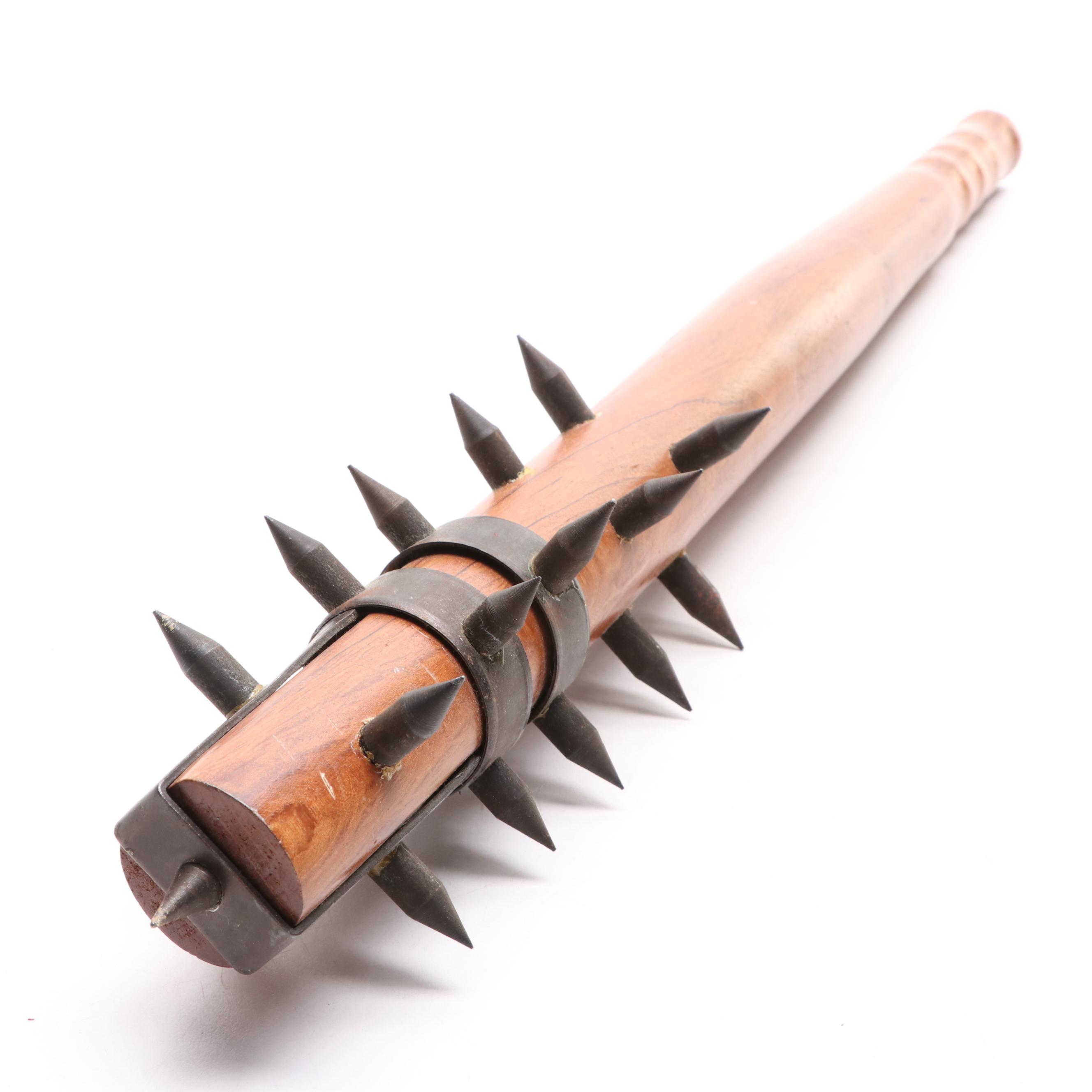 Metal Spiked Wooden Mace with Cast Metal Trident Head