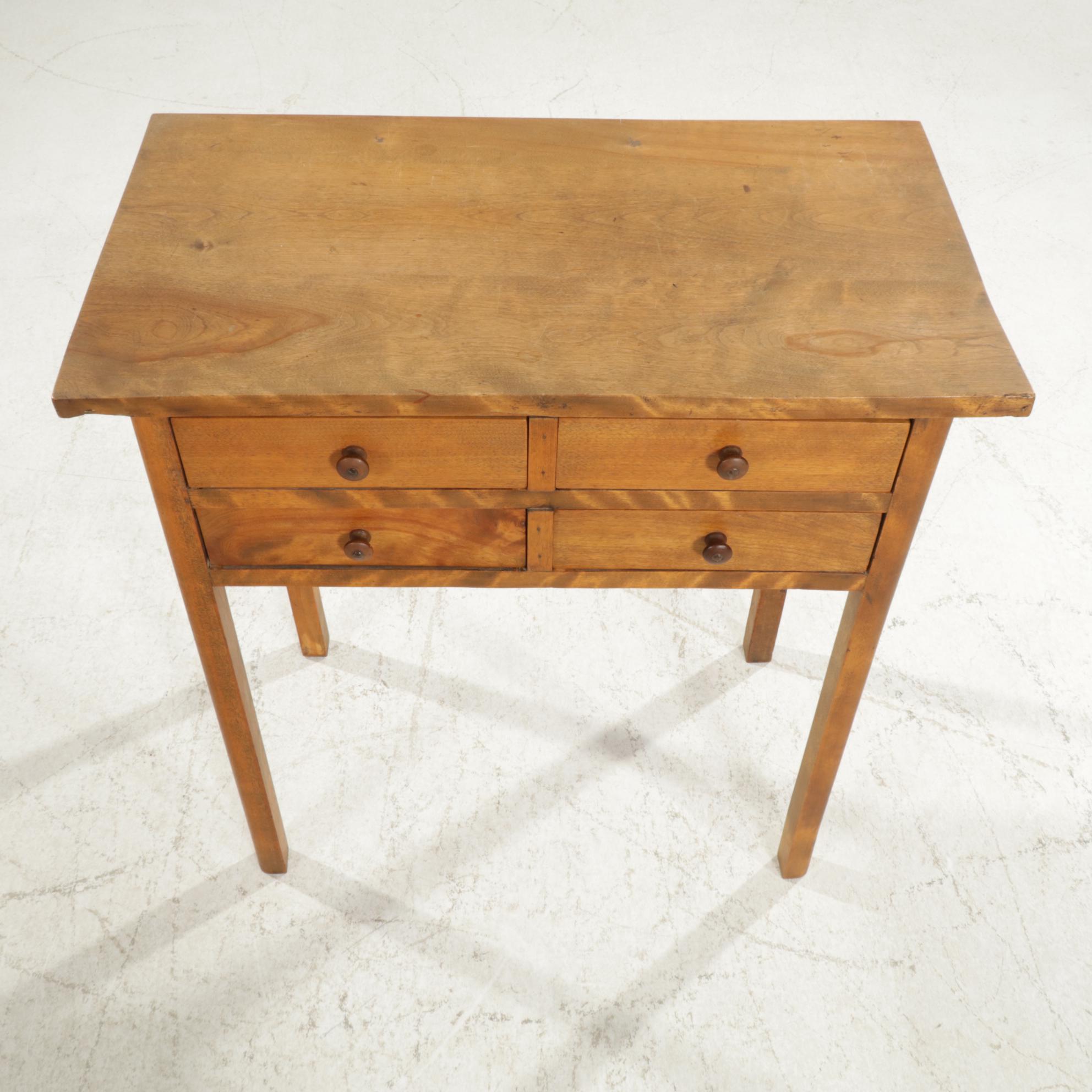 American Primitive Hardwood FourDrawer Side Table, Late 19th/Early