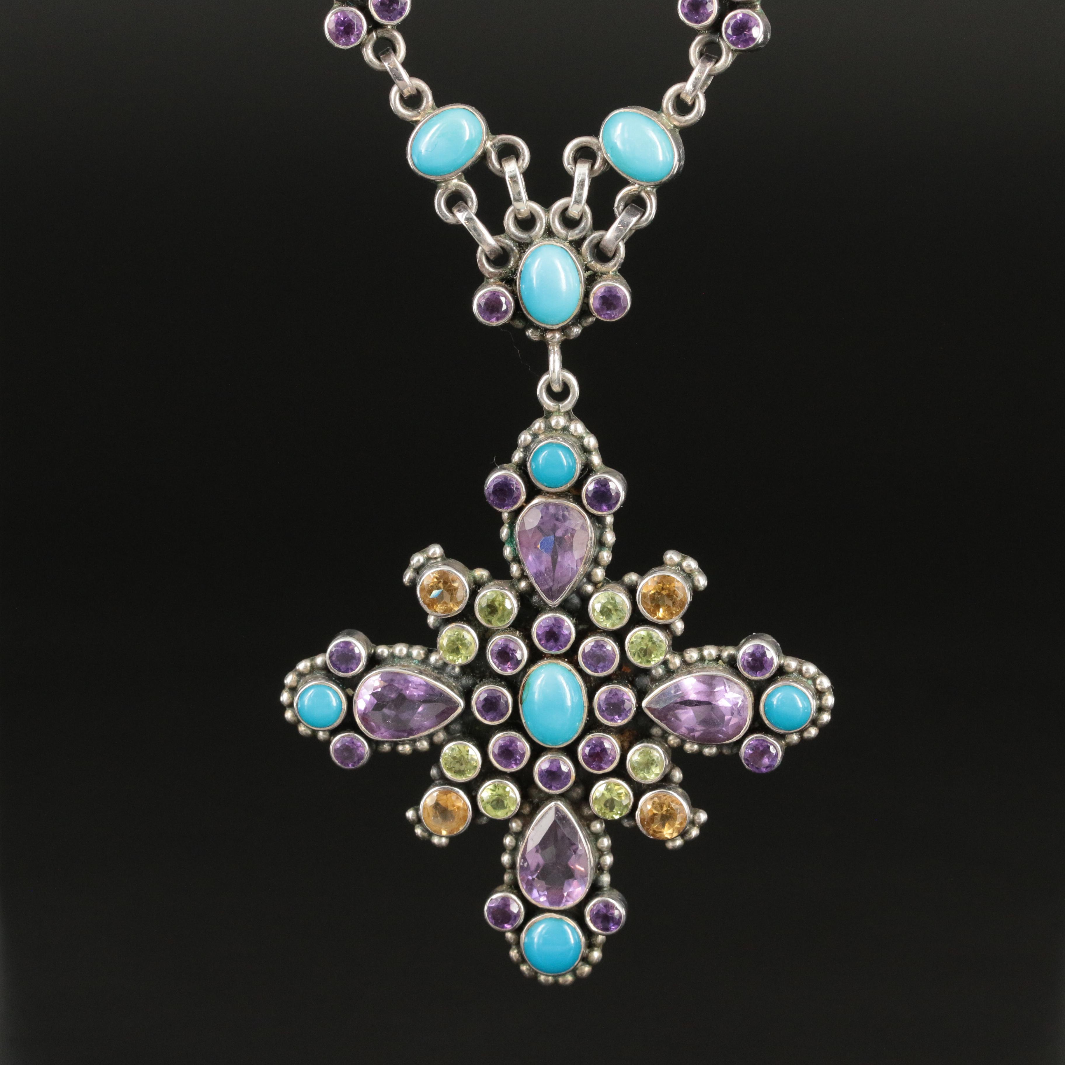 Nicky Butler Sterling Turquoise, Amethyst and Gemstone Necklace