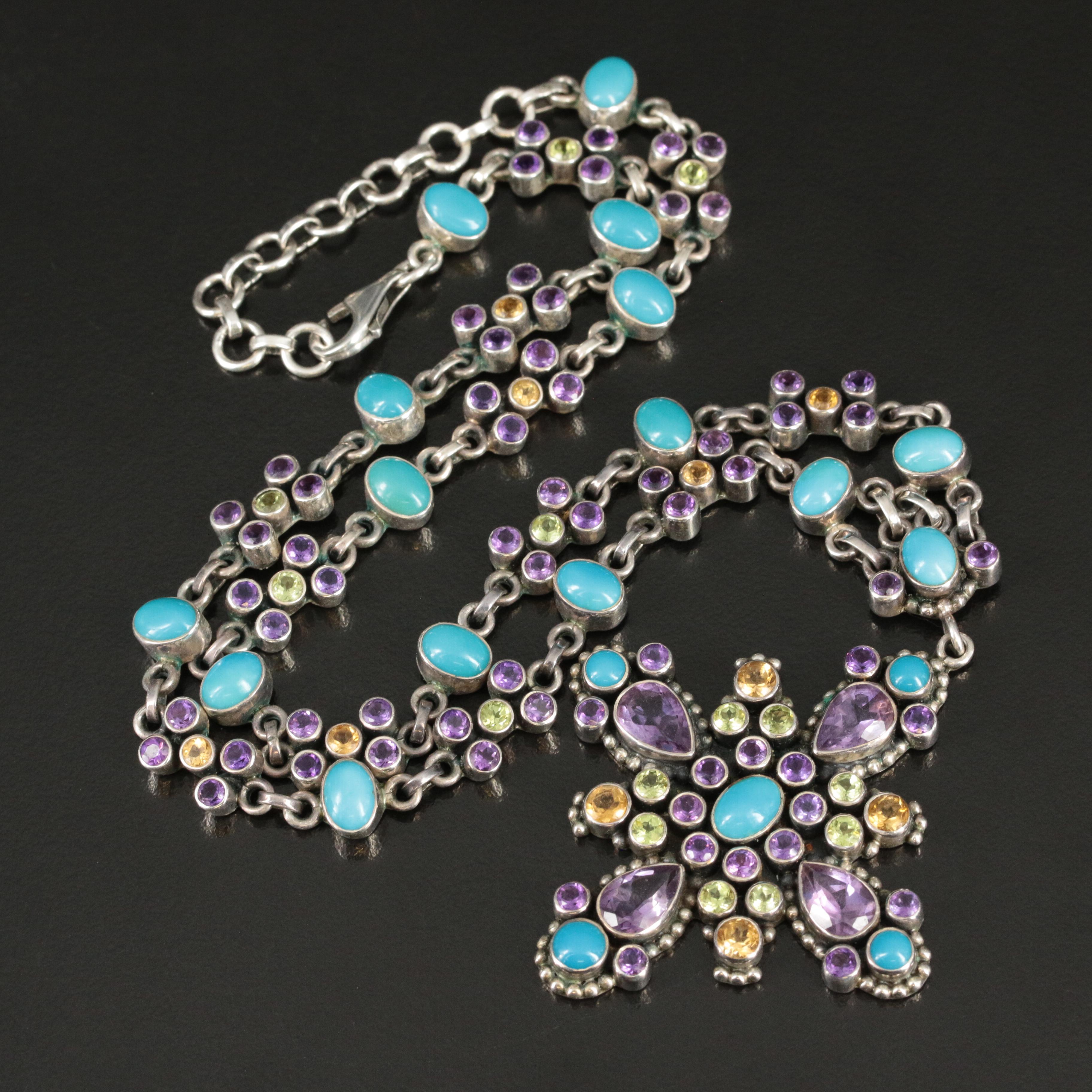 Nicky Butler Sterling Turquoise, Amethyst and Gemstone Necklace