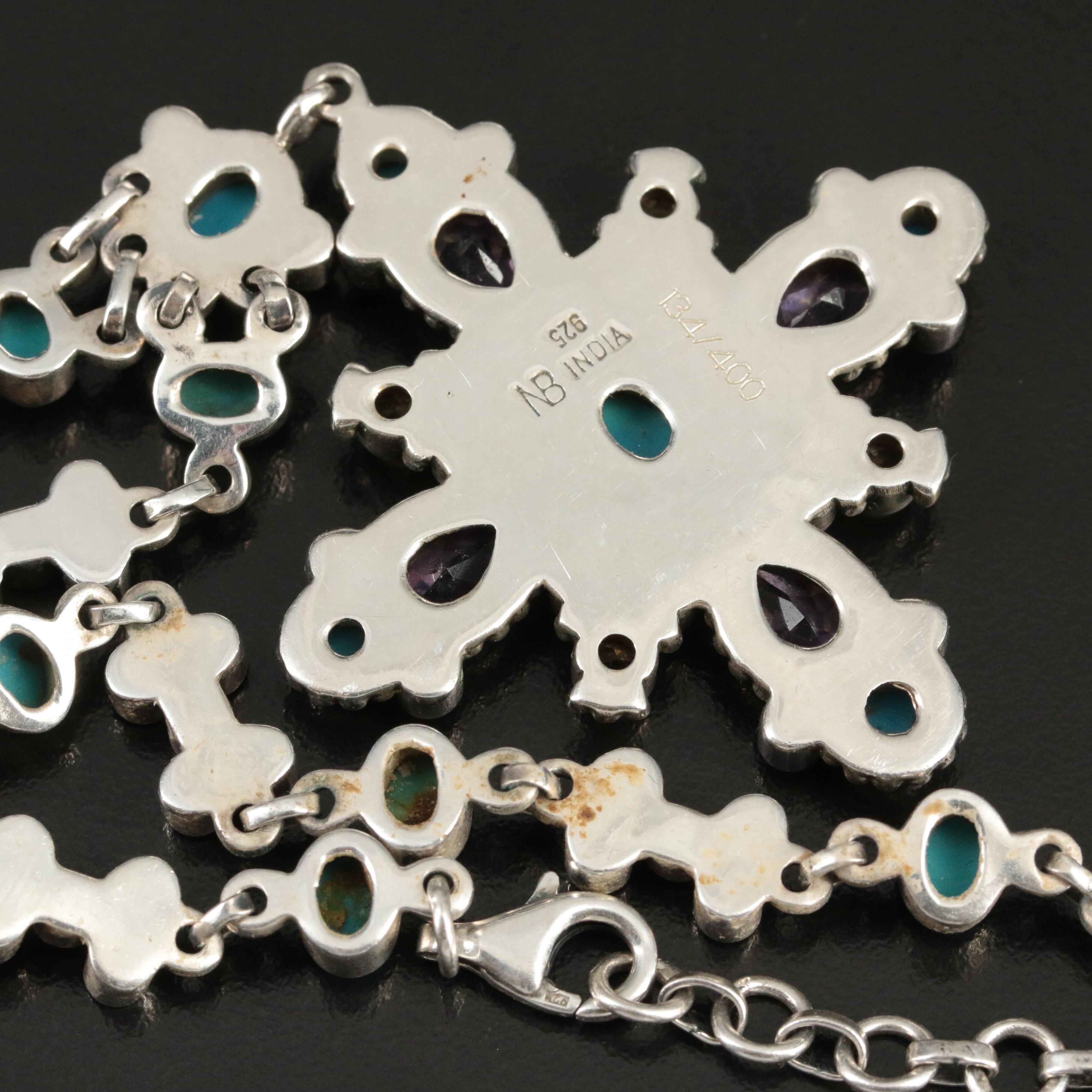 Nicky Butler Sterling Turquoise, Amethyst and Gemstone Necklace
