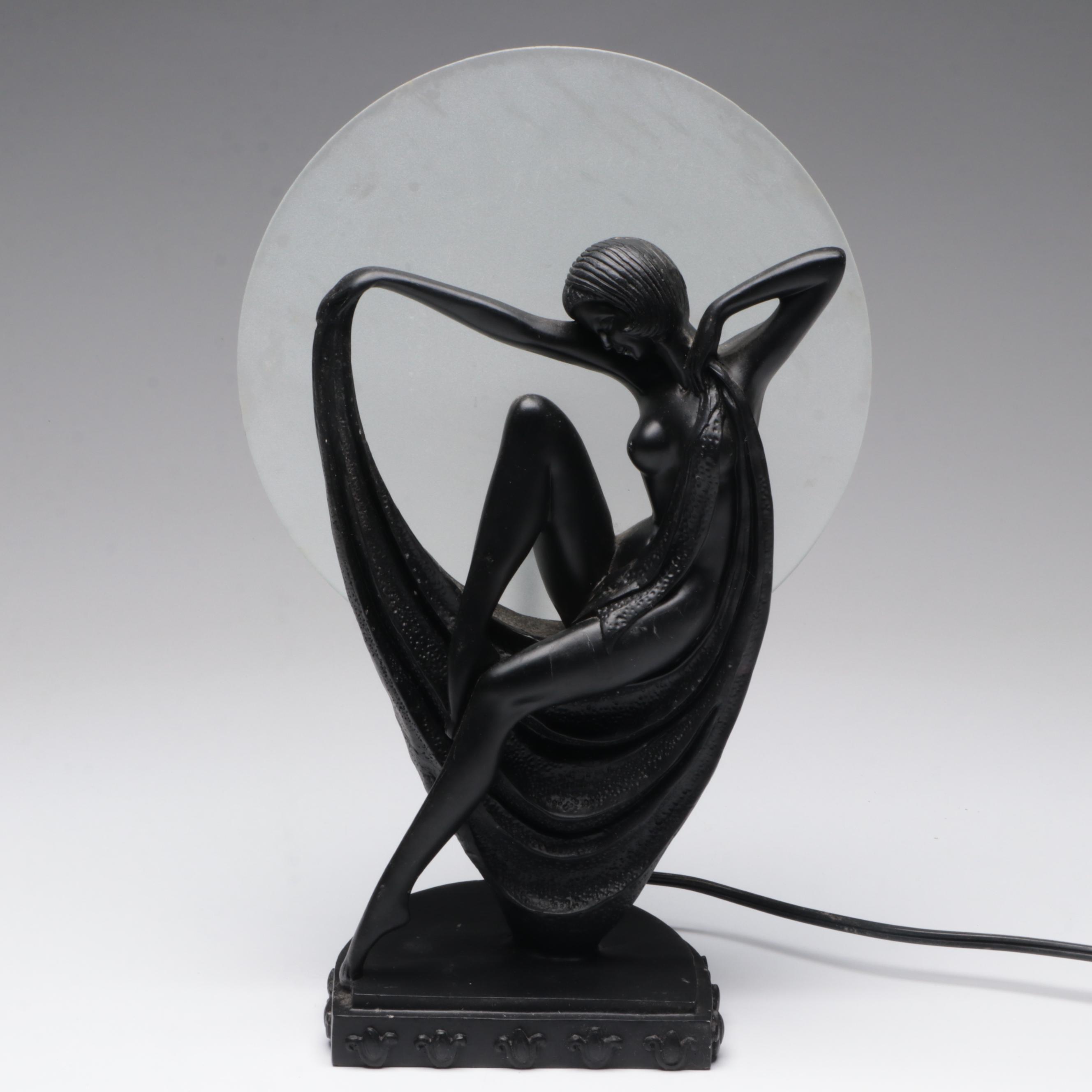 Resin and Frosted Glass Deco Revival Style Accent Lamp, 21st Century