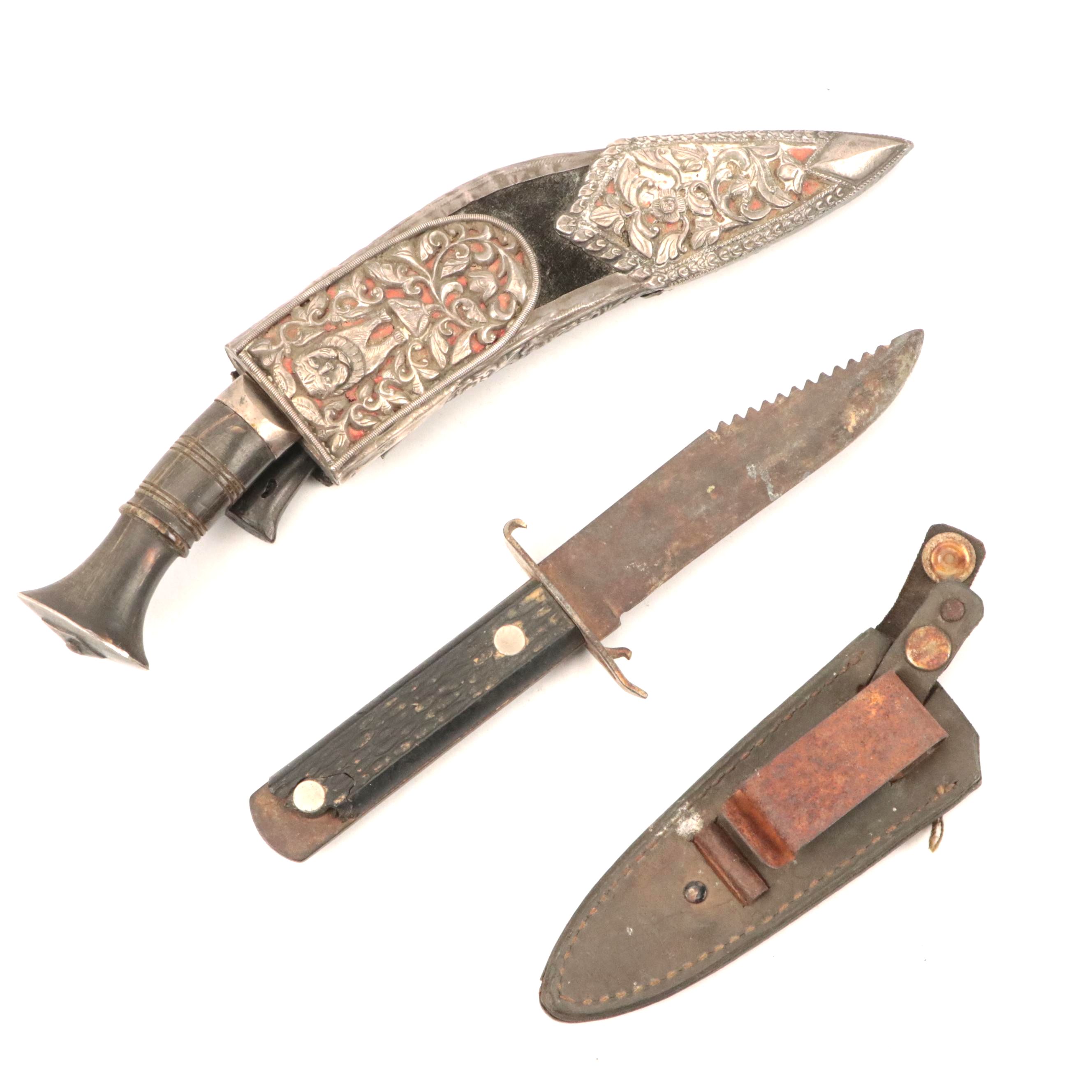 Hunting Knife & Leather Scabbard, Souvenir Kukri With Chakmak & Karda in Sheath