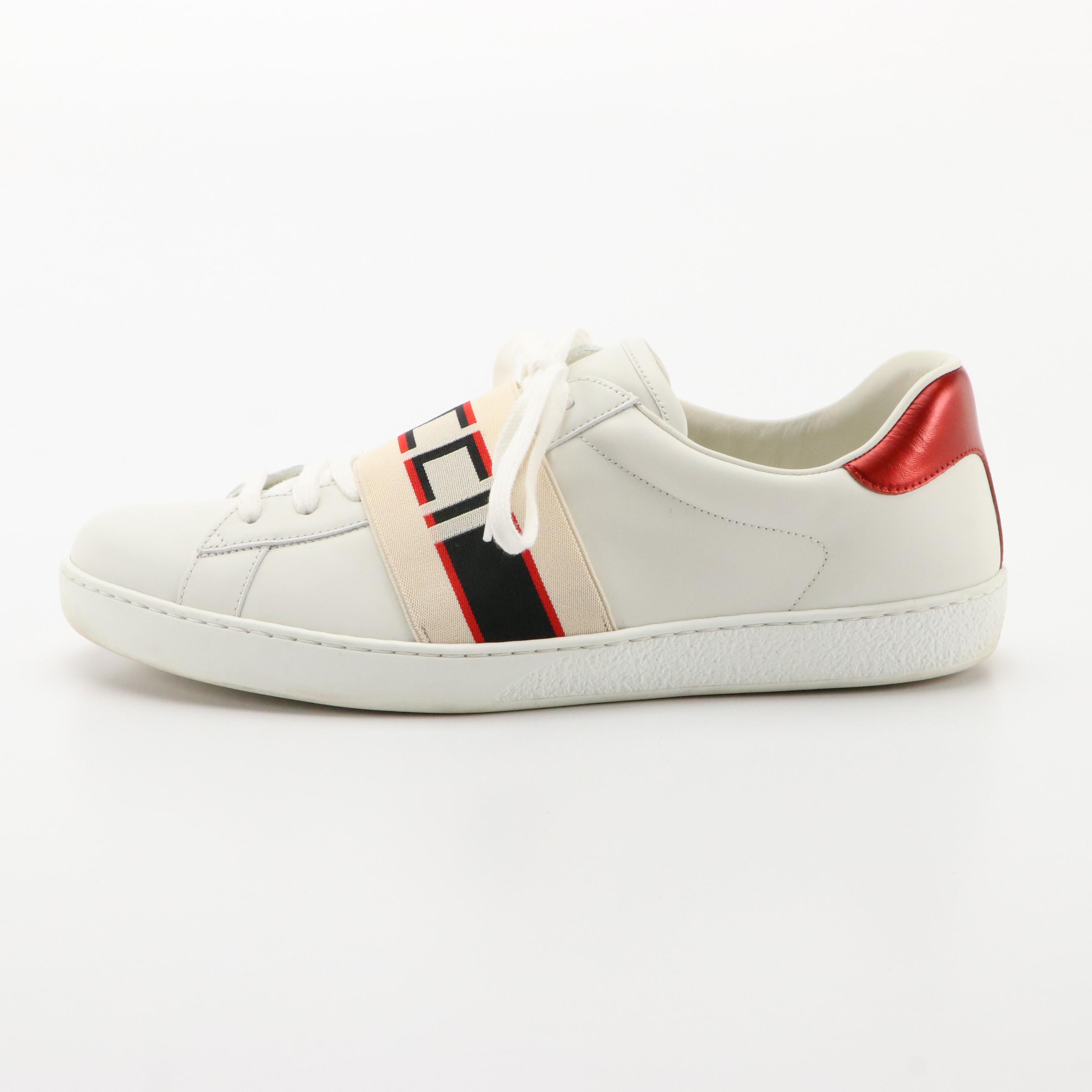 Men's Gucci Ace White Leather Ivory Stripe Low Top Sneakers
