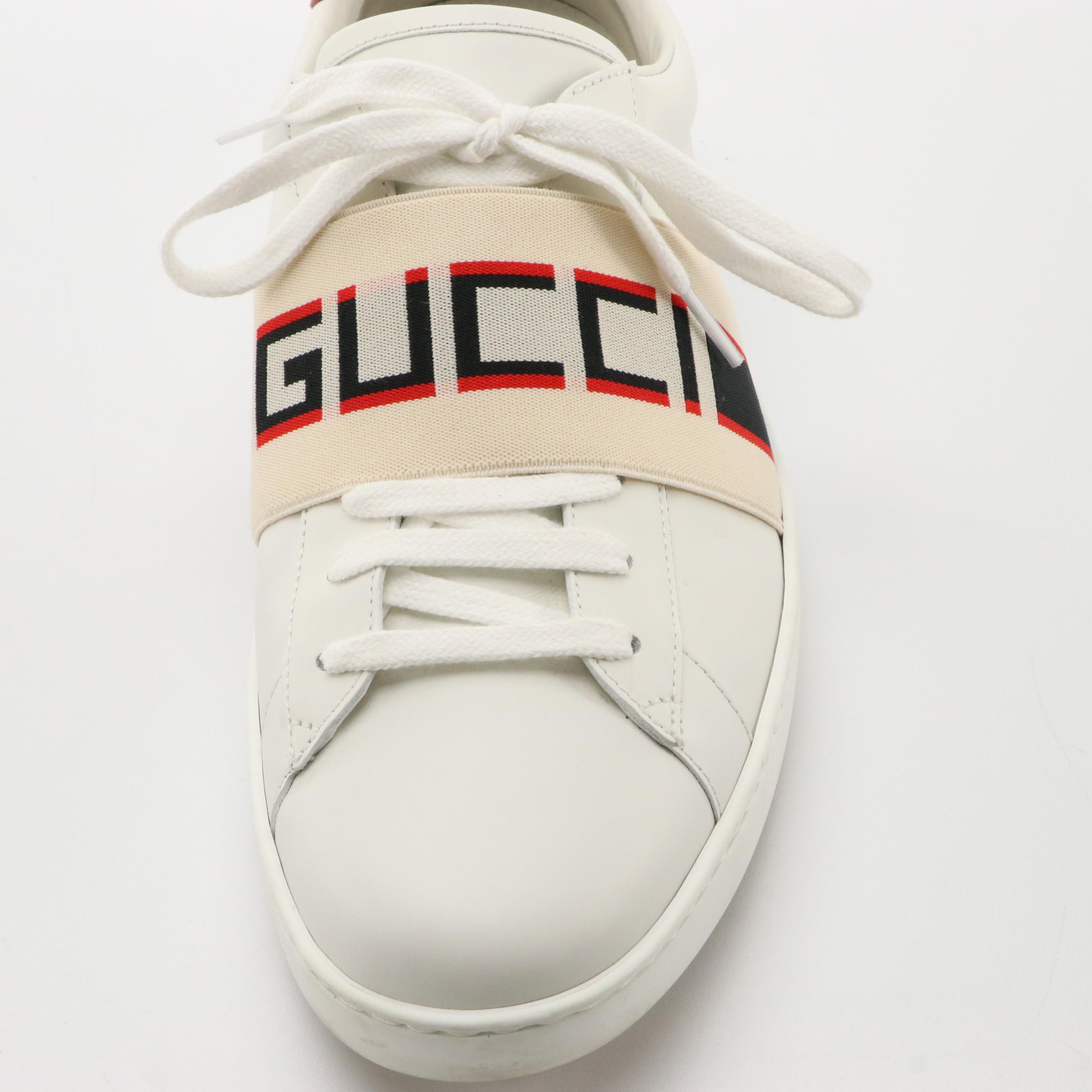 Men's Gucci Ace White Leather Ivory Stripe Low Top Sneakers