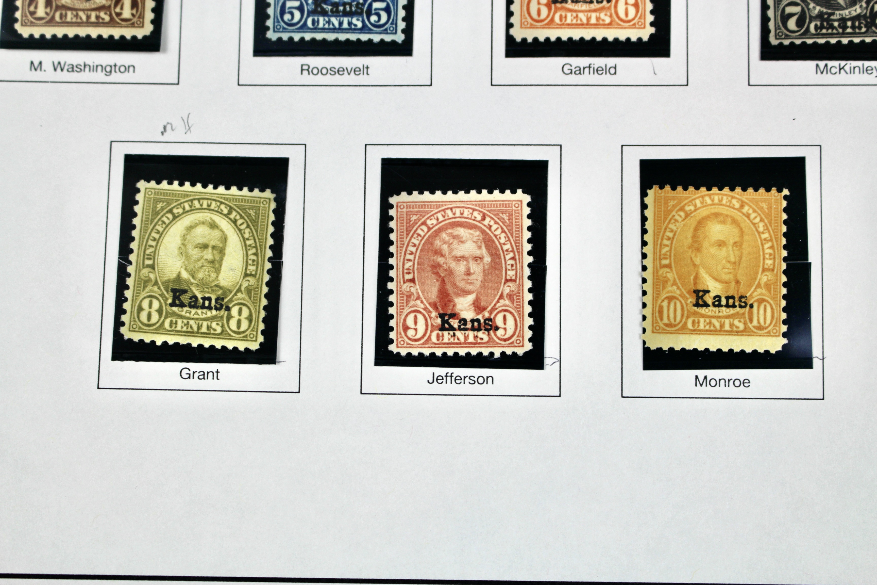 Complete Group of Kansas Overprint Stamps