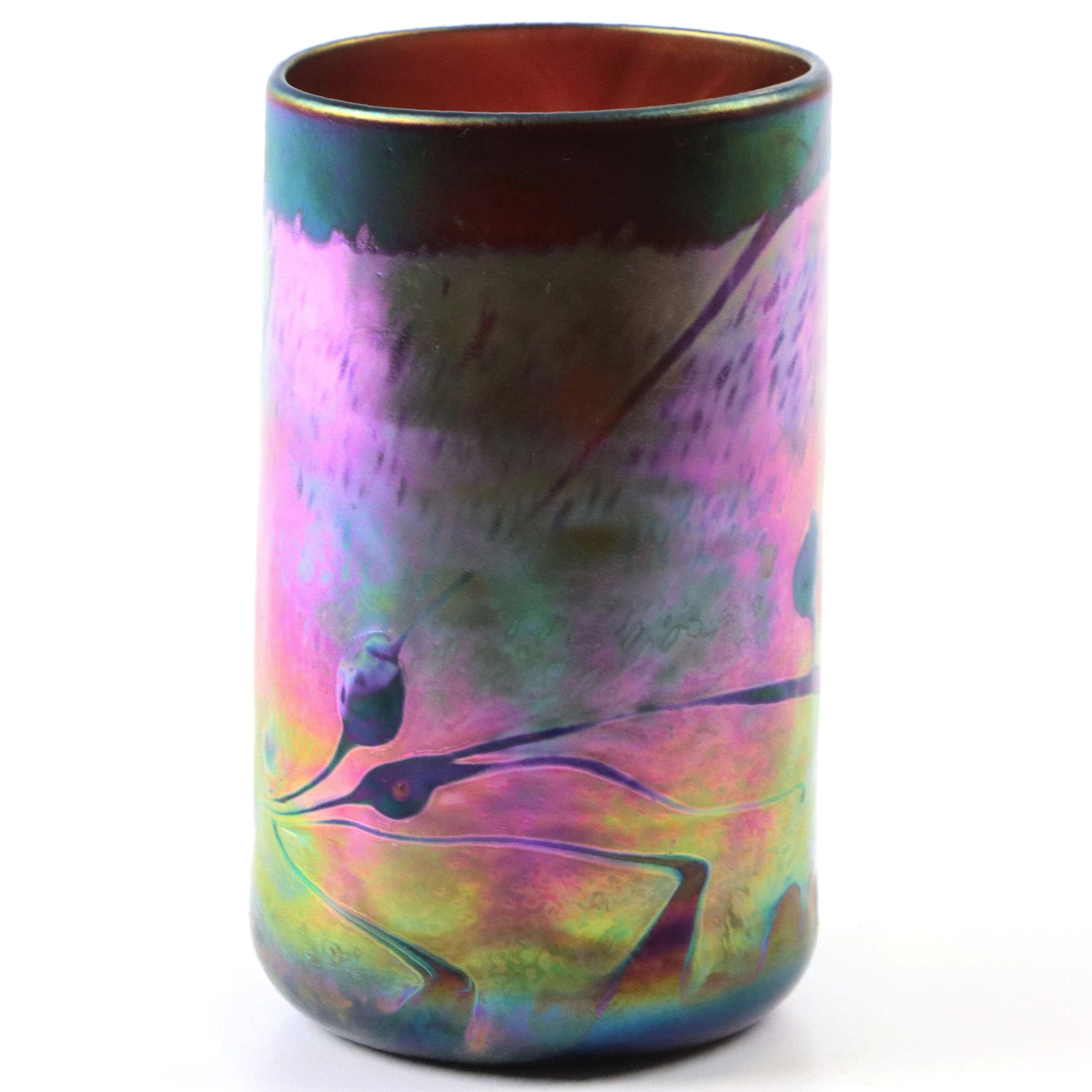 Tom Philabaum Handblown Iridescent Studio Art Glass Cylinder Vase, 1995