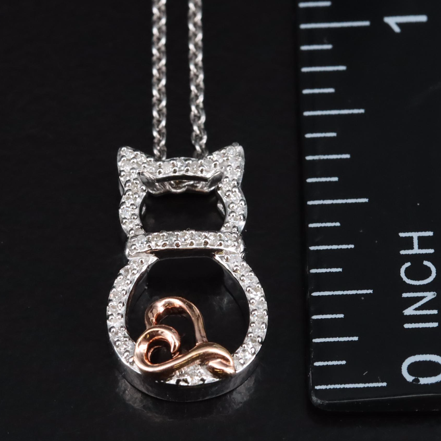 Sterling Diamond Cat Pendant Necklace