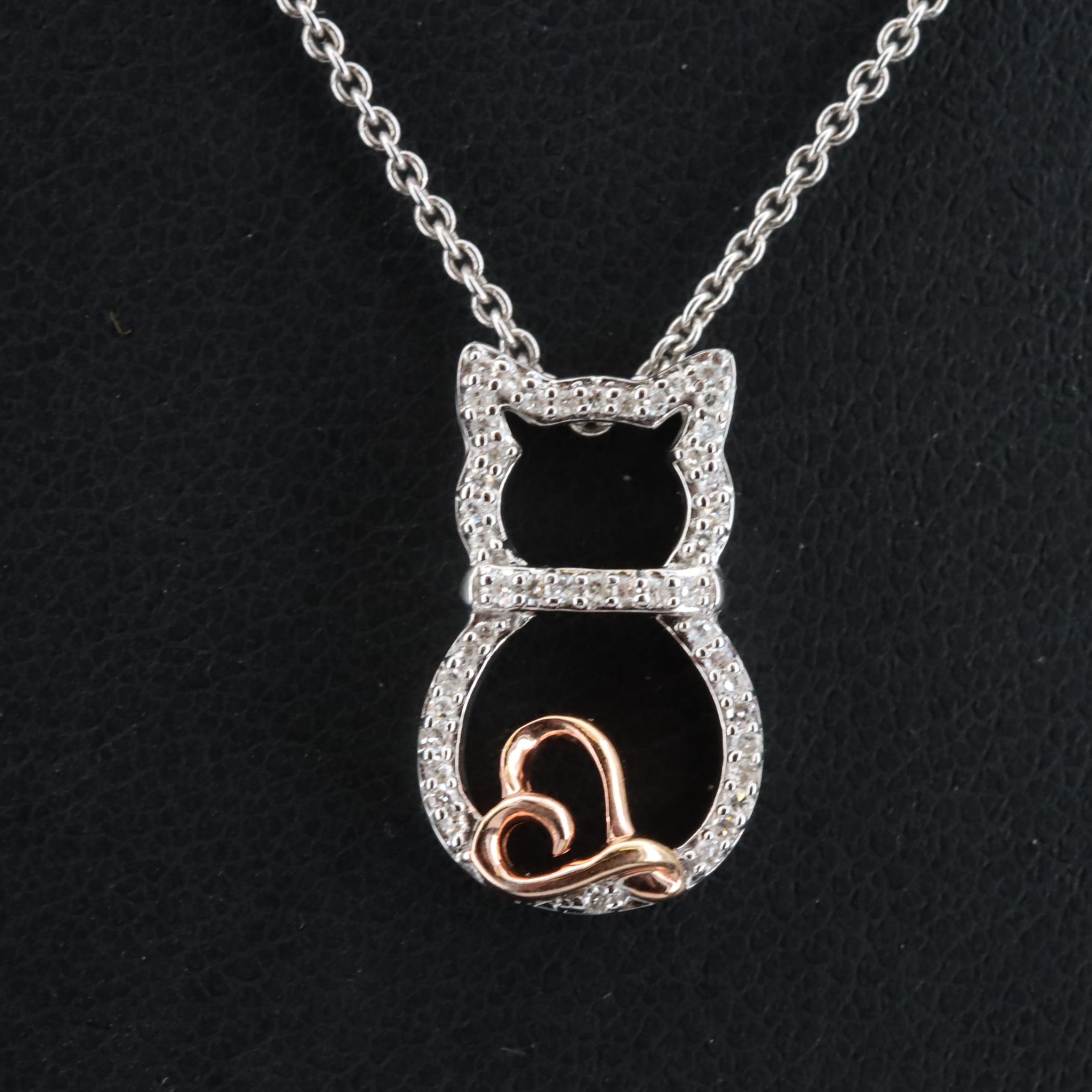 Sterling Diamond Cat Pendant Necklace