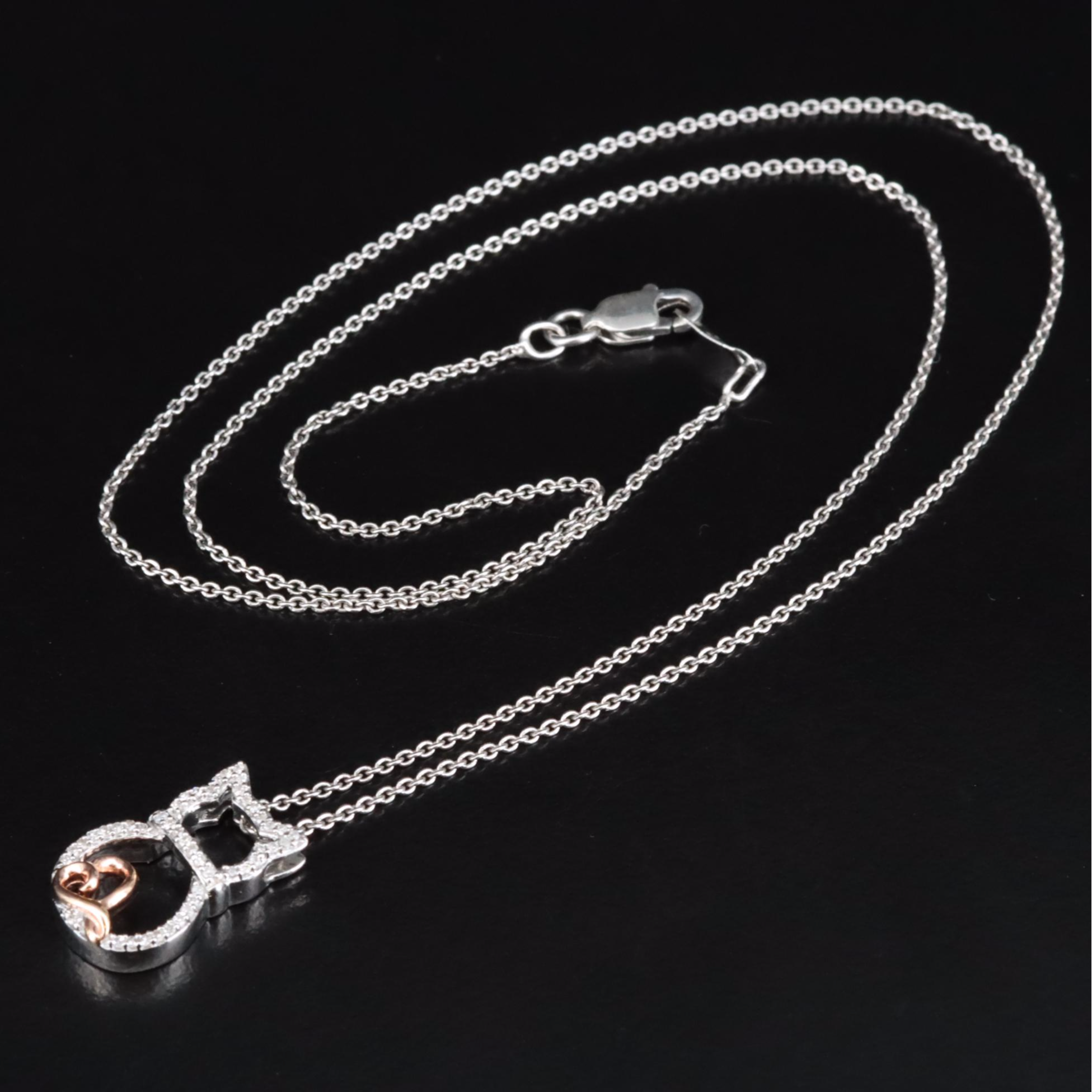 Sterling Diamond Cat Pendant Necklace