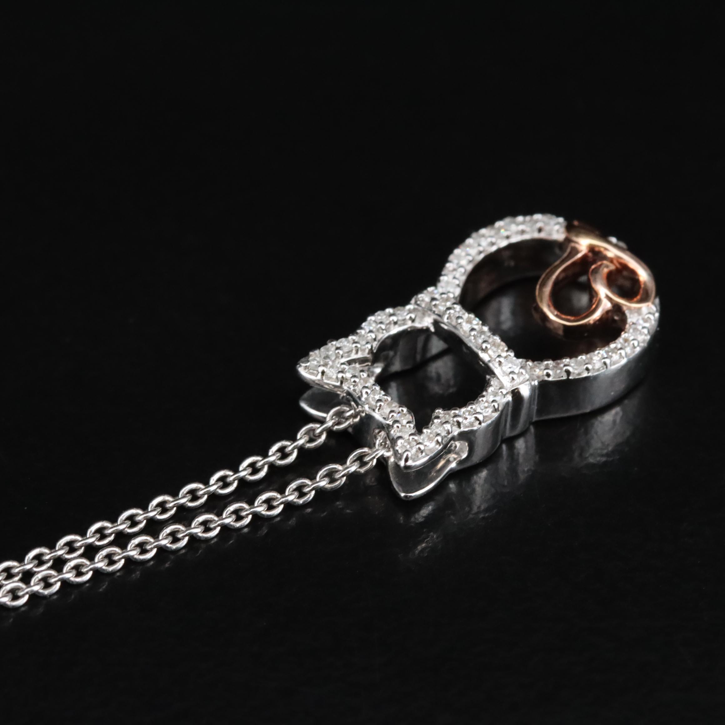 Sterling Diamond Cat Pendant Necklace