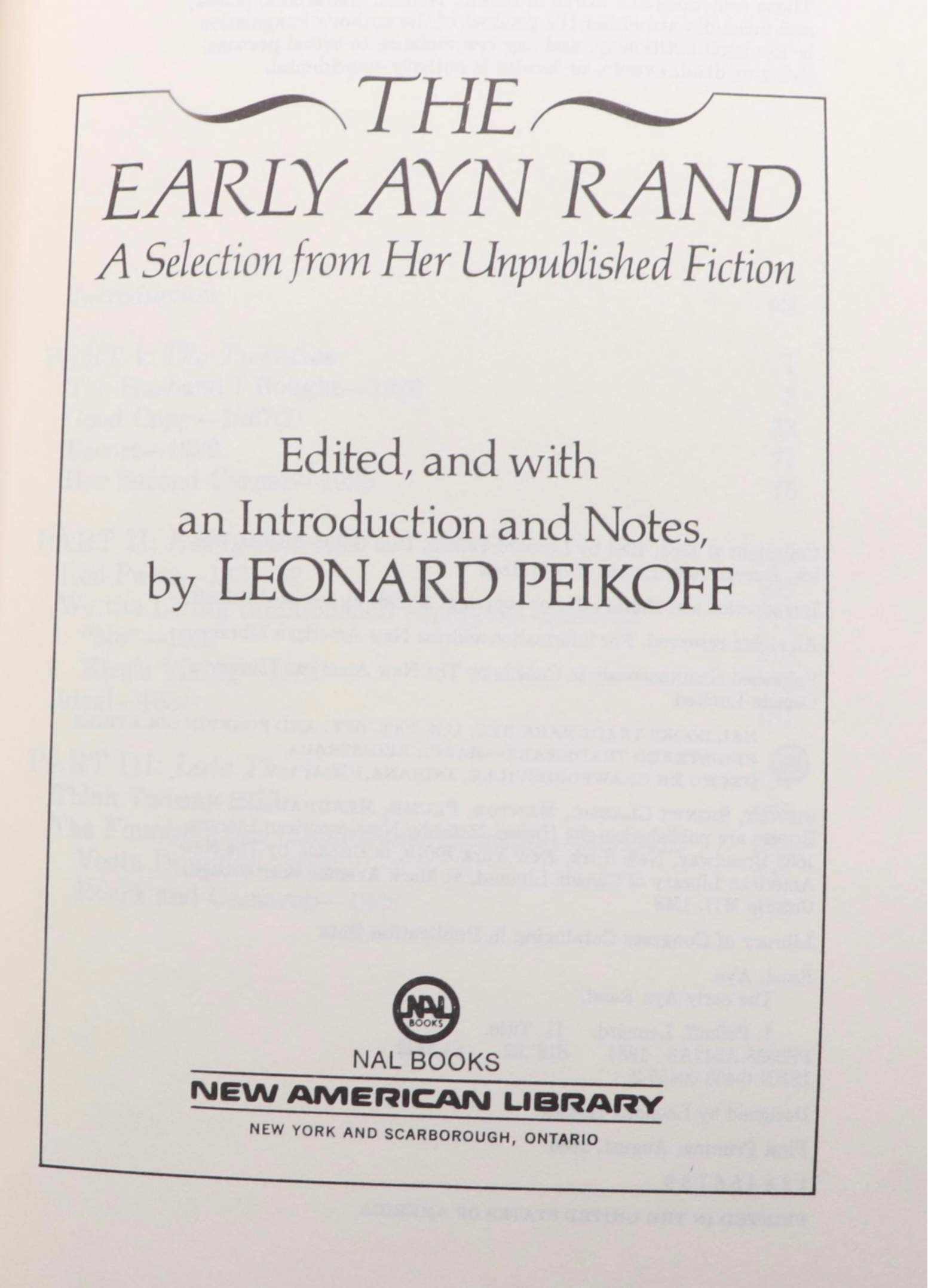 First Edition "The Early Ayn Rand" Edited by Leonard Peikoff and More