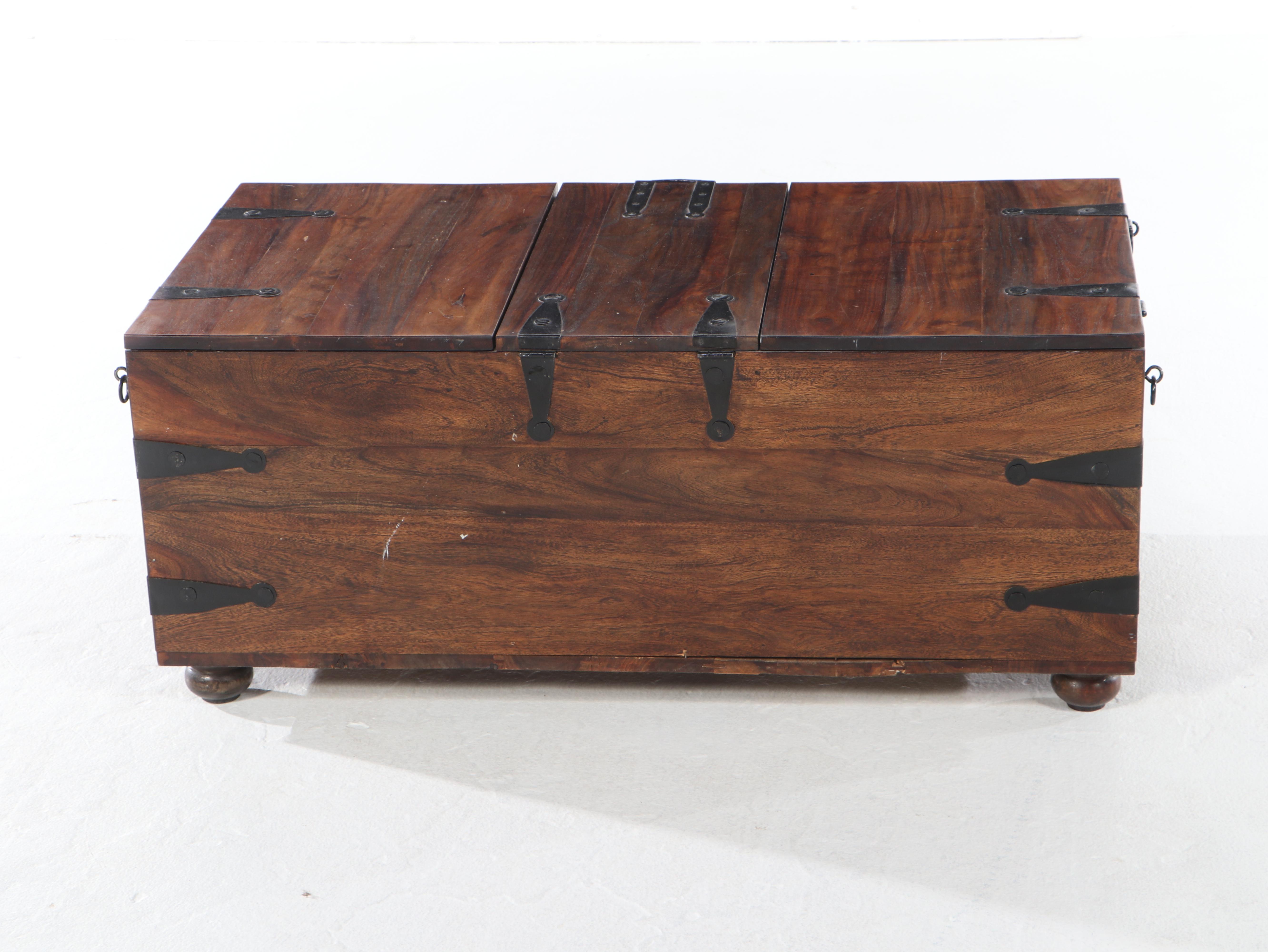 Pottery Barn Tropical Hardwood and Metal-Mounted Trunk / Coffee Table