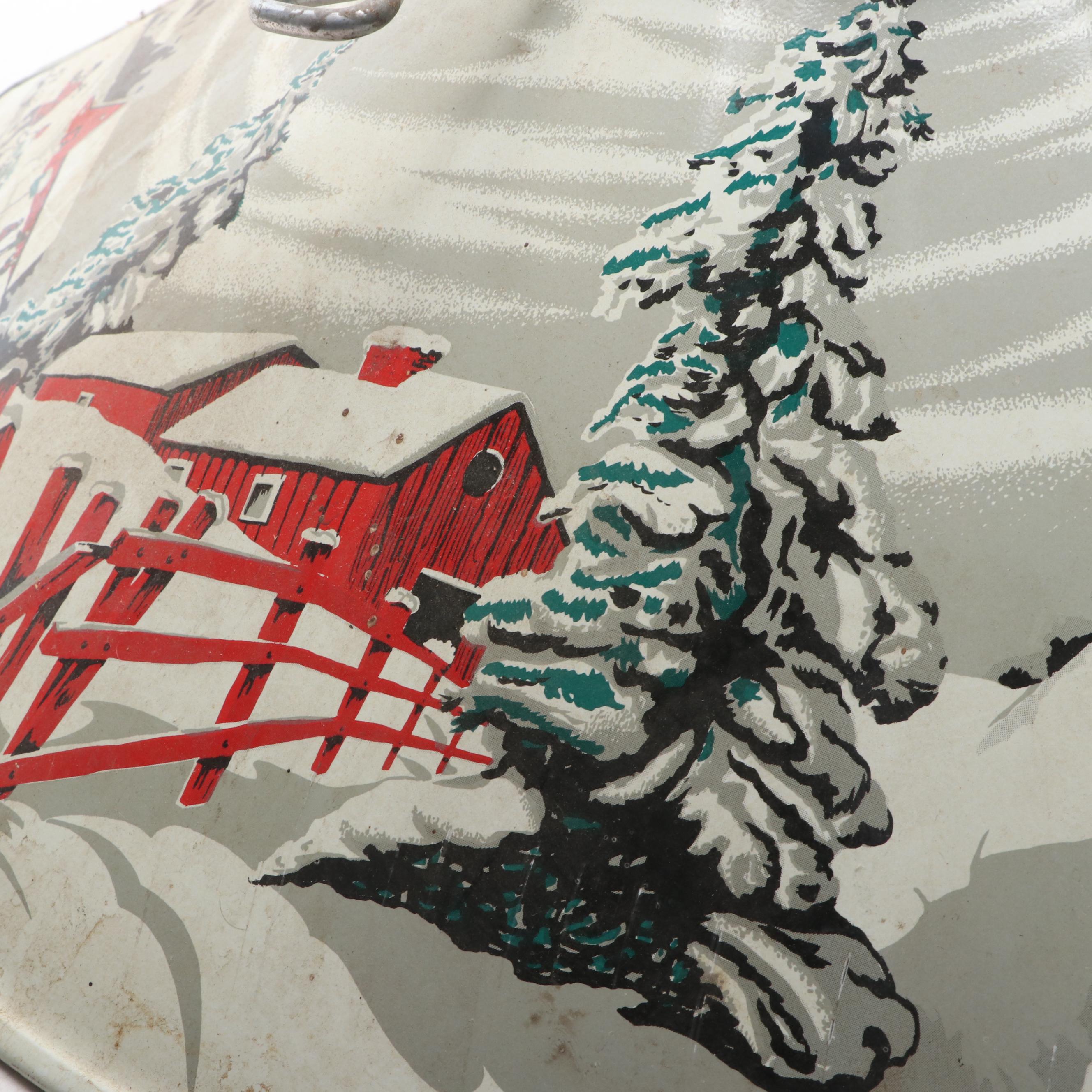 Painted Metal Tree Stand with Snowy Scene