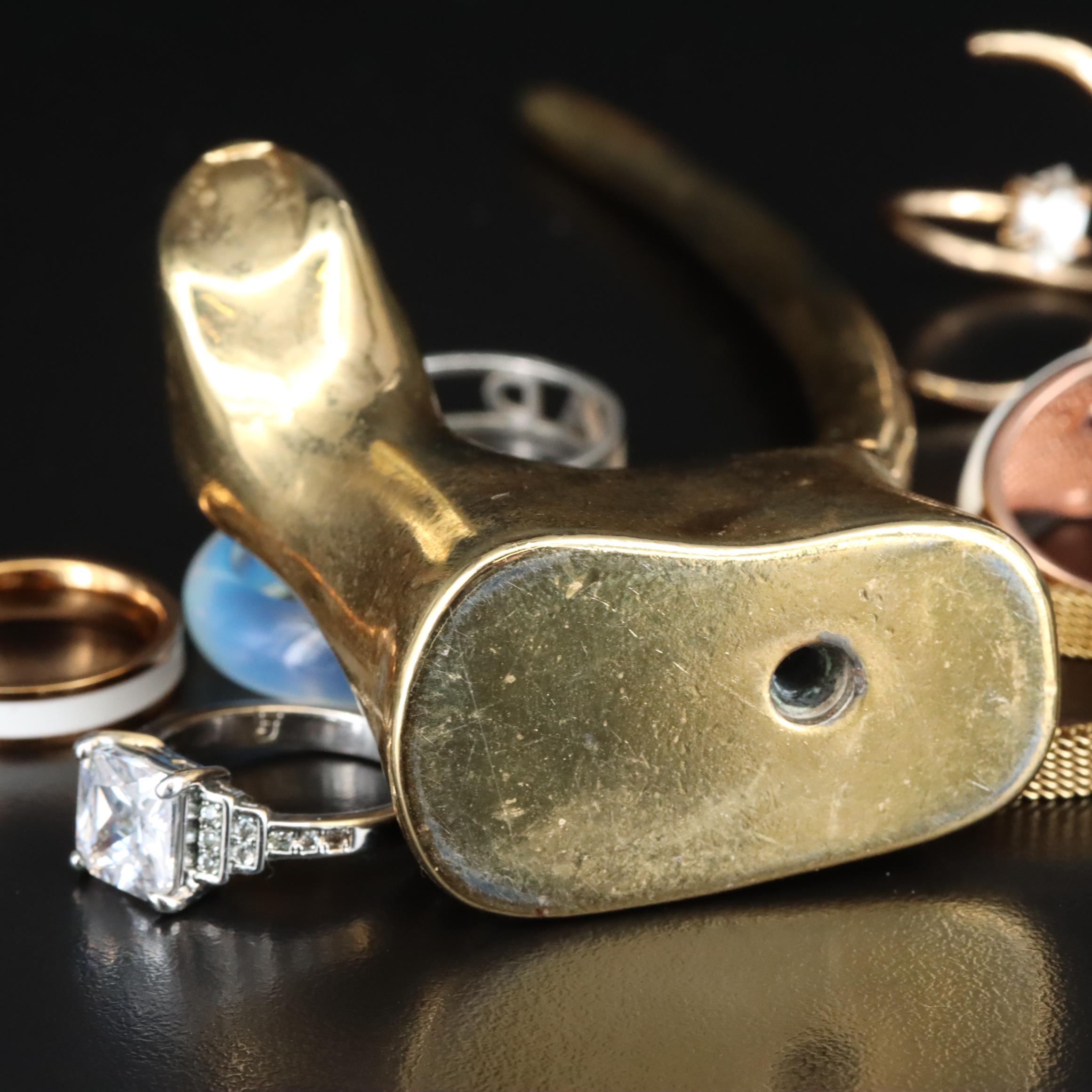 Brass Terrier Ring Stand with Rhinestone, Quartz and CZ  Stacked Rings