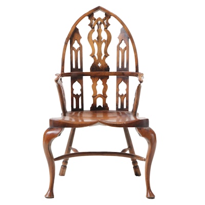 George III Style Yewwood Gothic Revival Comb-Back Windsor Armchair