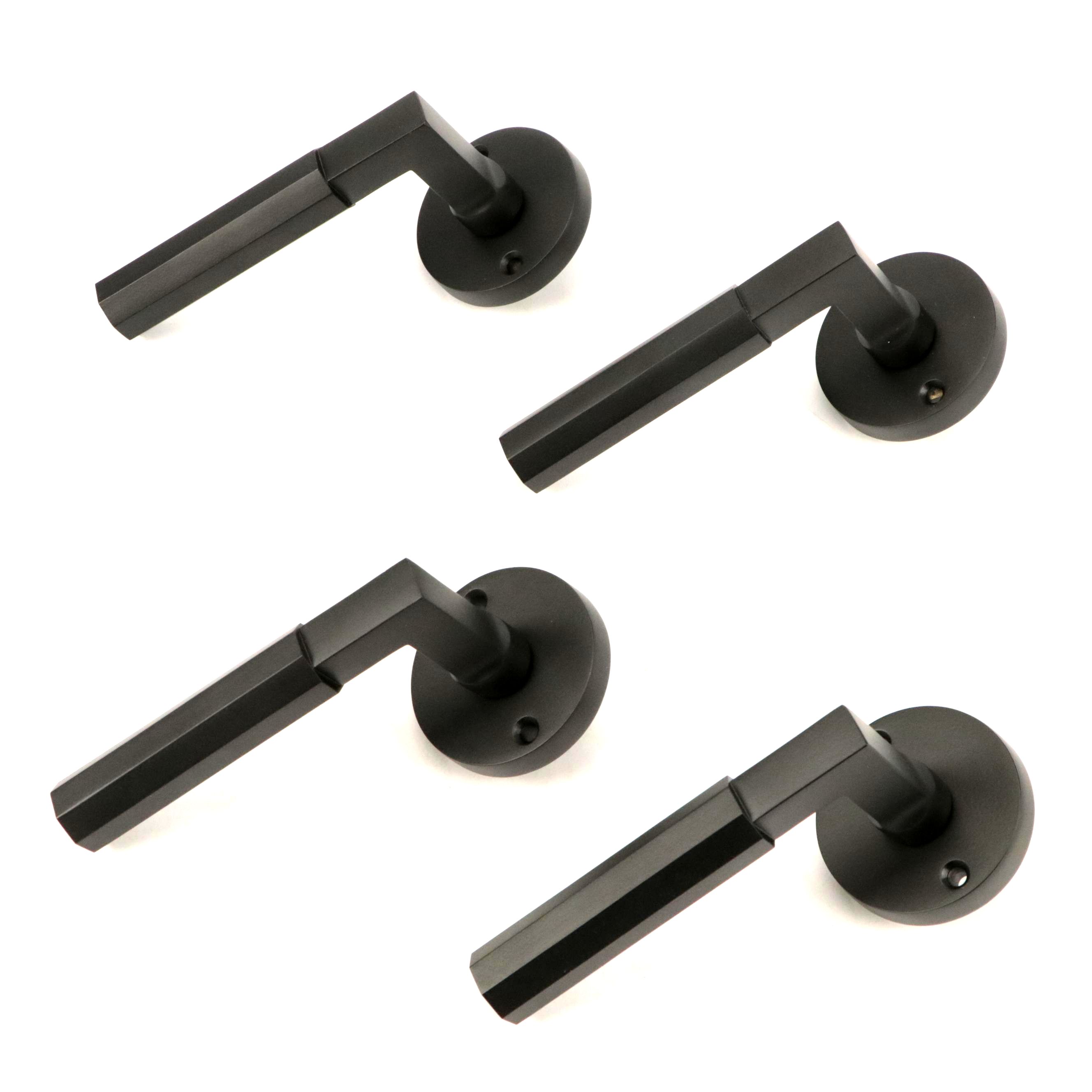 Matte Black Brass Interior Door Handles With Escutcheon Plates