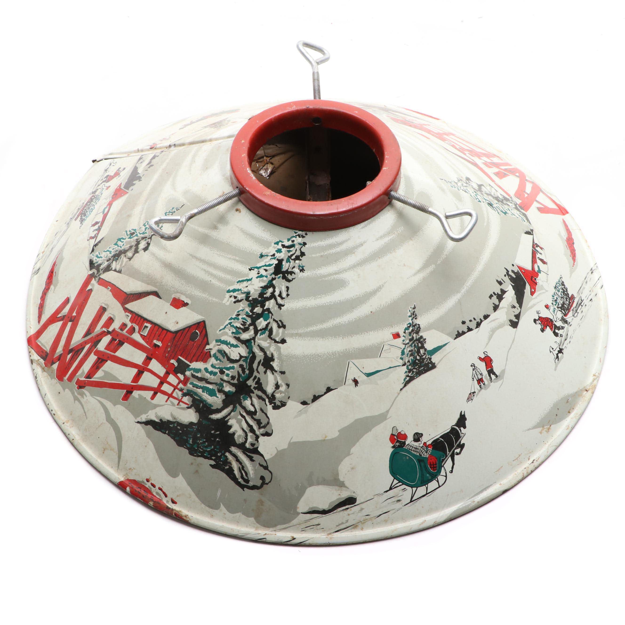 Painted Metal Tree Stand with Snowy Scene