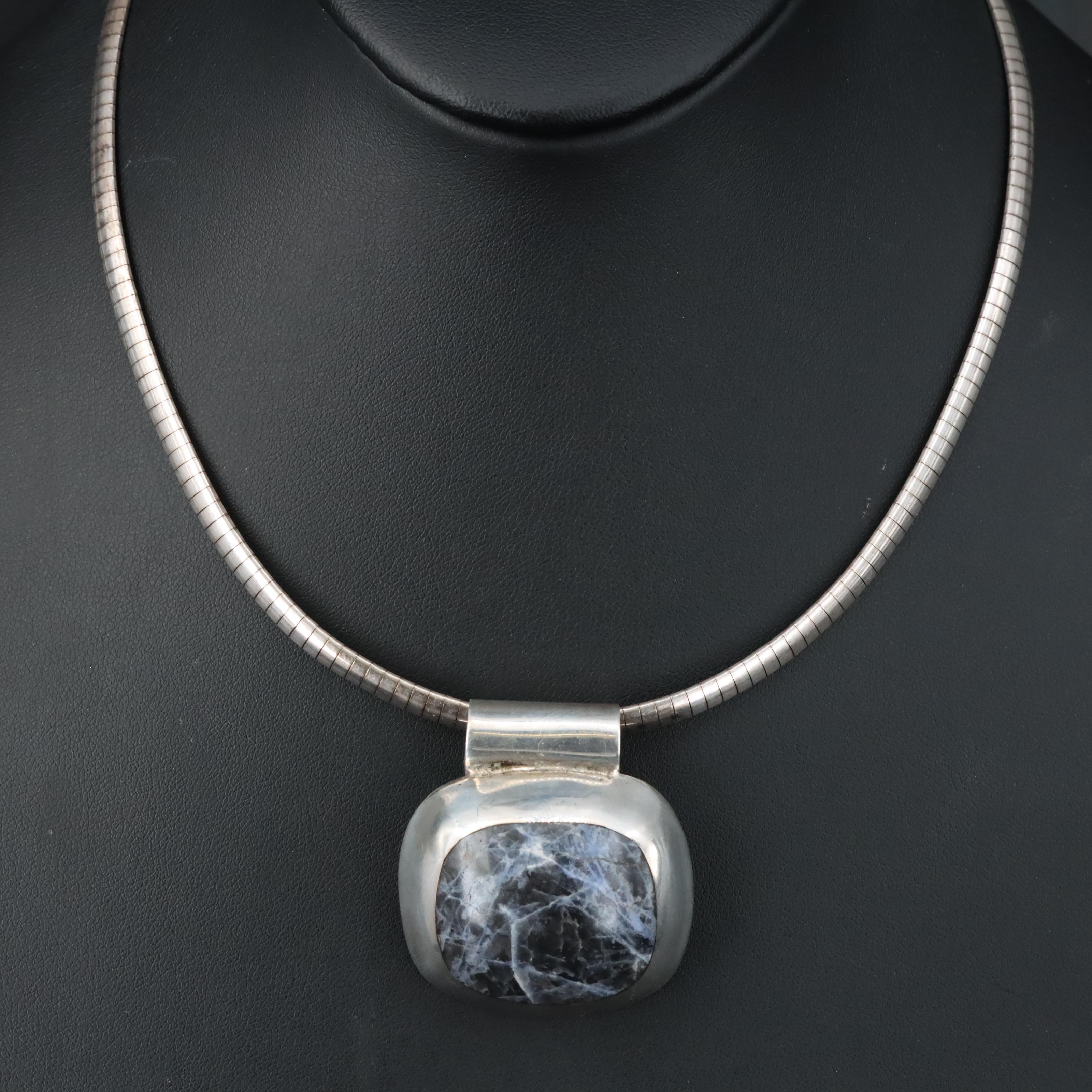 Mexican Sterling Sodalite Slide Pendant with Omega Chain