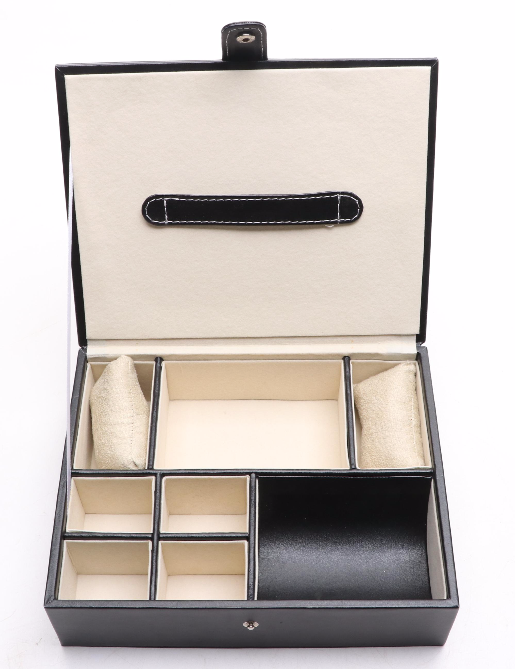 Faux Leather Watch Case and Jewelry Box with Black Matte Finish