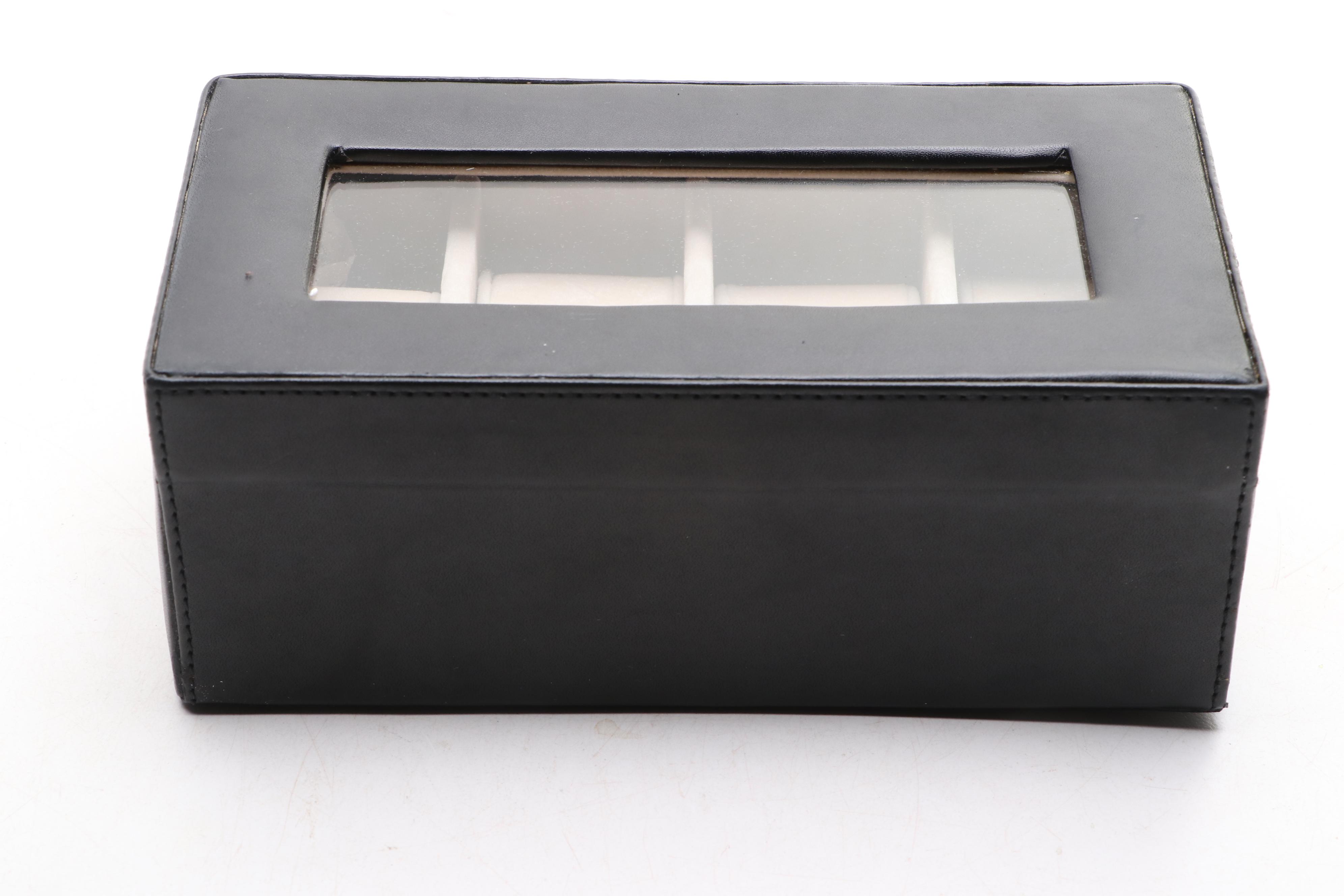 Faux Leather Watch Case and Jewelry Box with Black Matte Finish