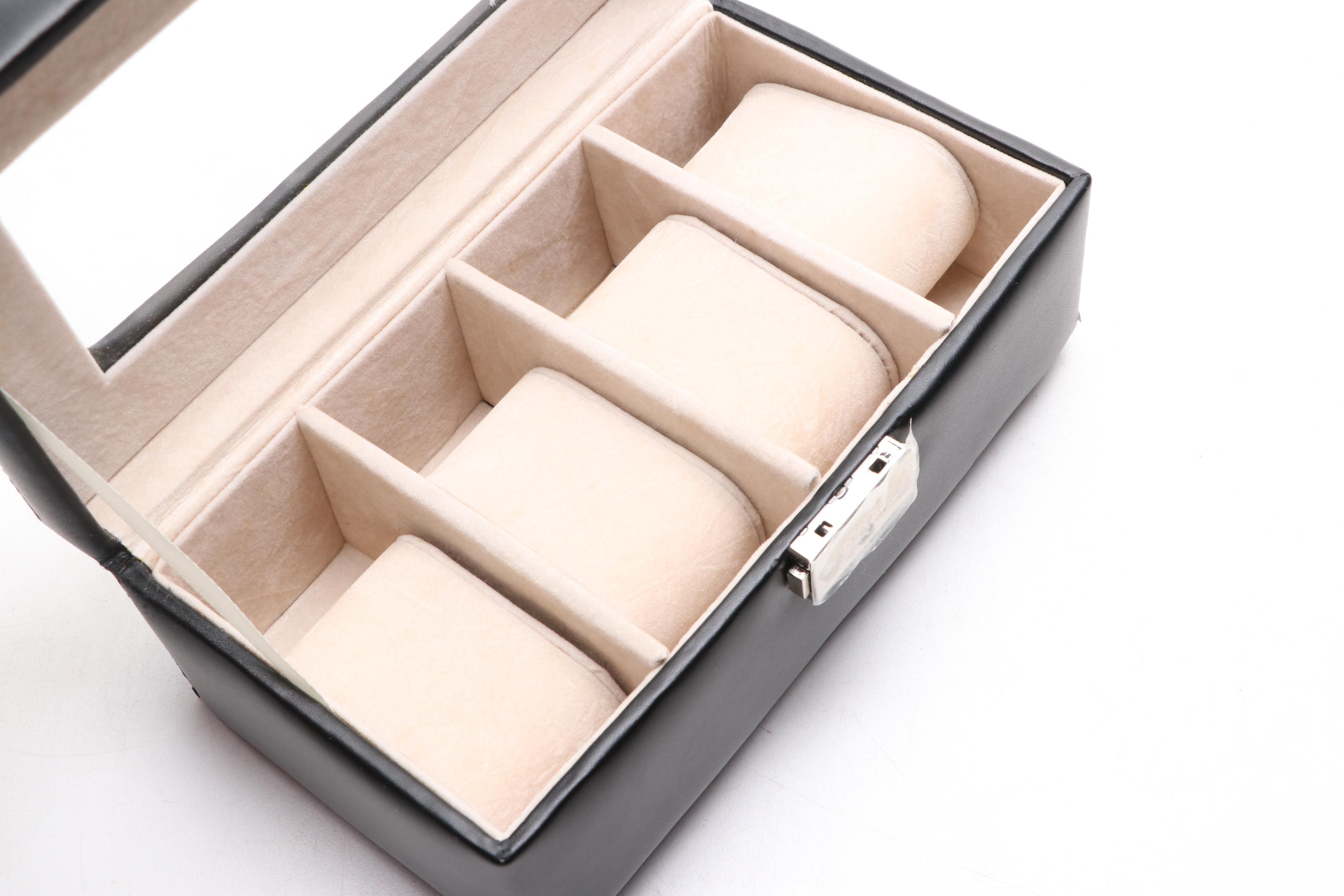 Faux Leather Watch Case and Jewelry Box with Black Matte Finish