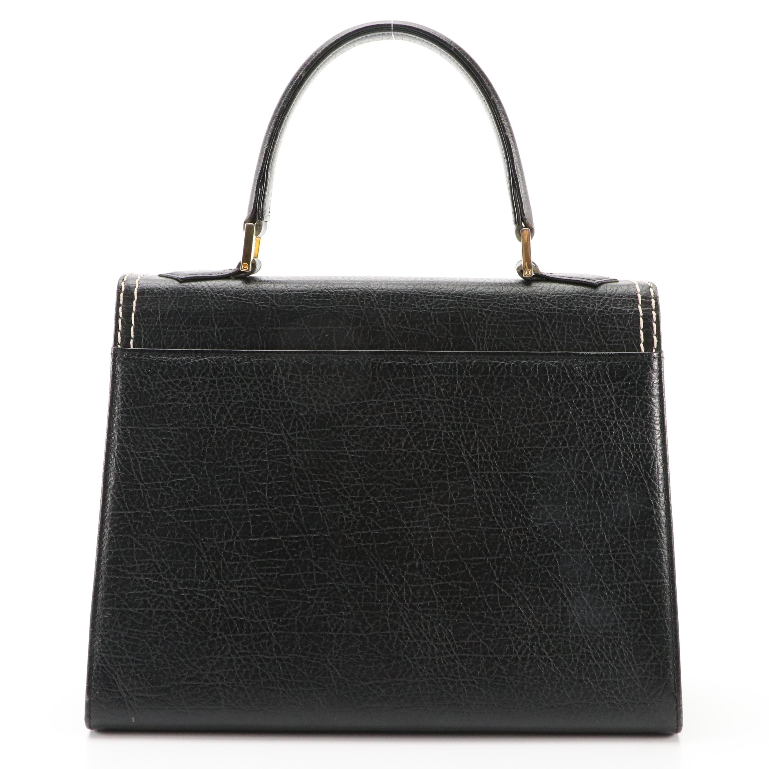 Yves Saint Laurent YSL Front-Flap Top Handle Bag with Contrast Stitching