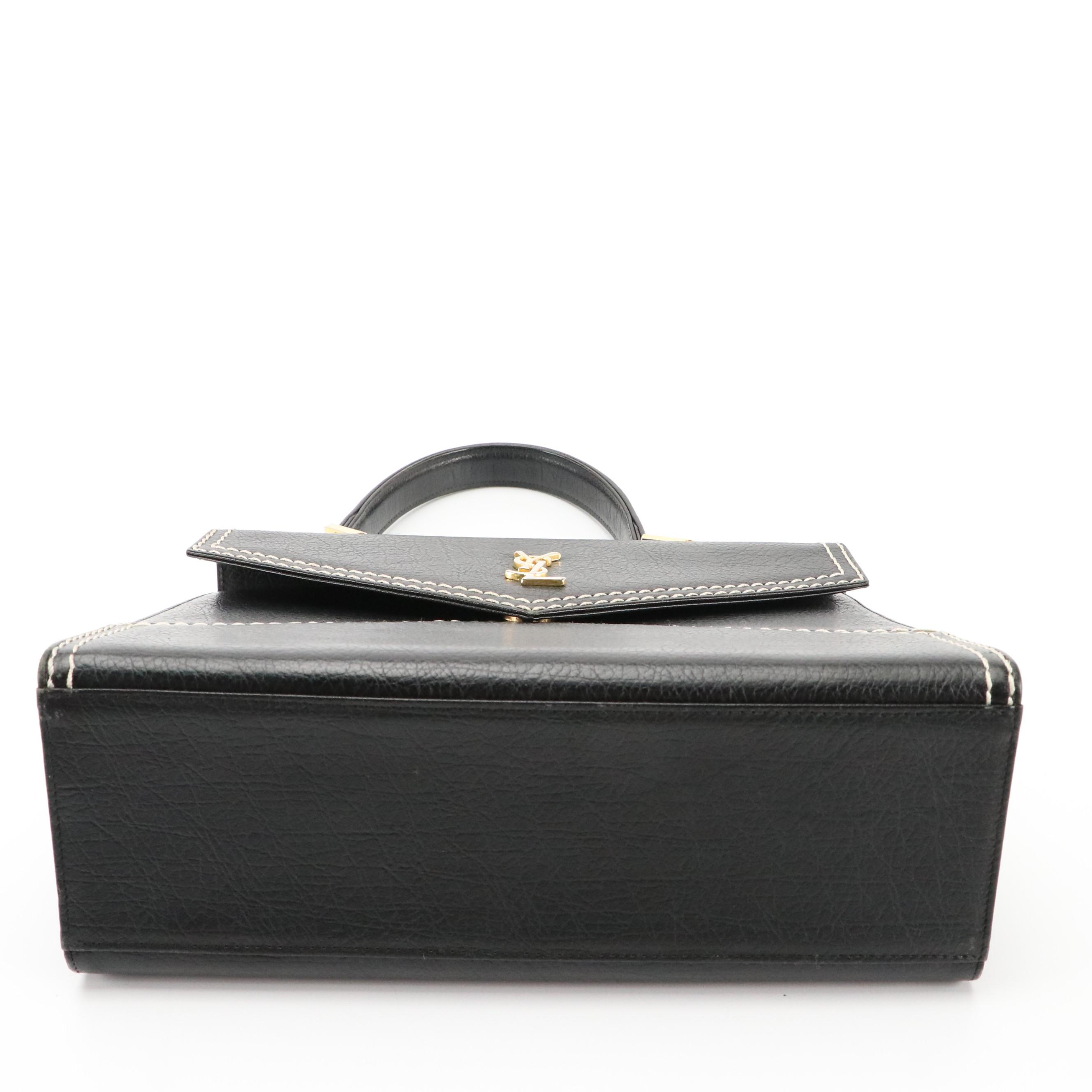 Yves Saint Laurent YSL Front-Flap Top Handle Bag with Contrast Stitching
