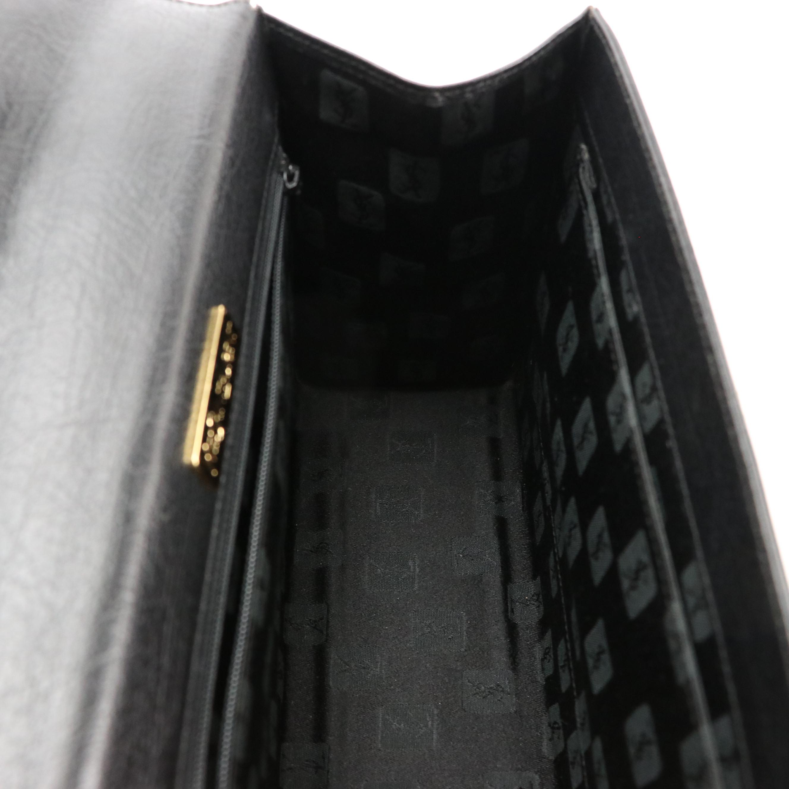 Yves Saint Laurent YSL Front-Flap Top Handle Bag with Contrast Stitching