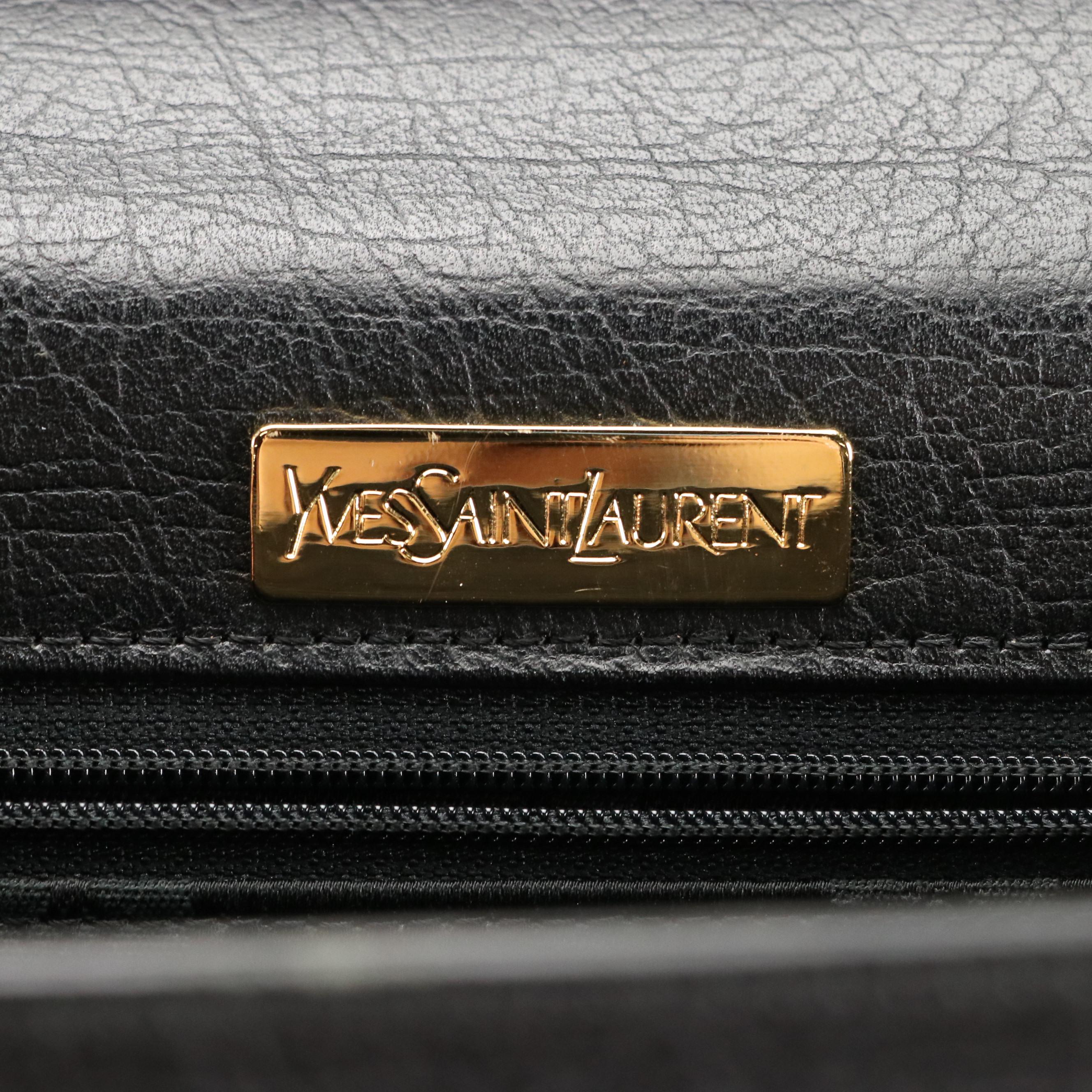 Yves Saint Laurent YSL Front-Flap Top Handle Bag with Contrast Stitching