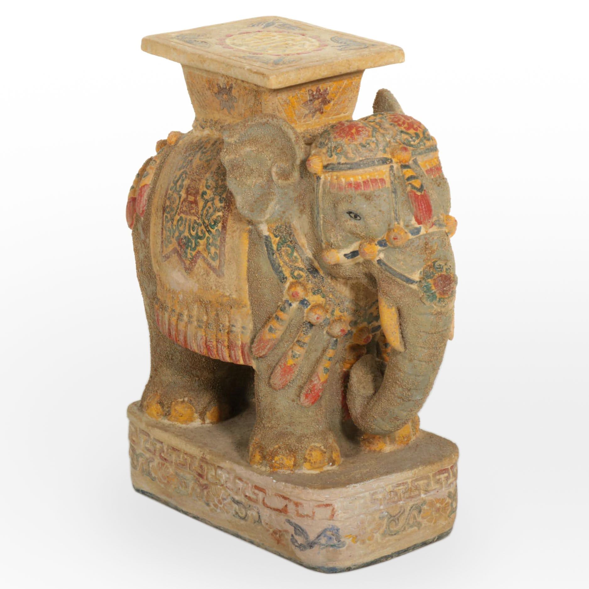 Vietnamese Polychromed Composite Elephant Garden Seat EBTH