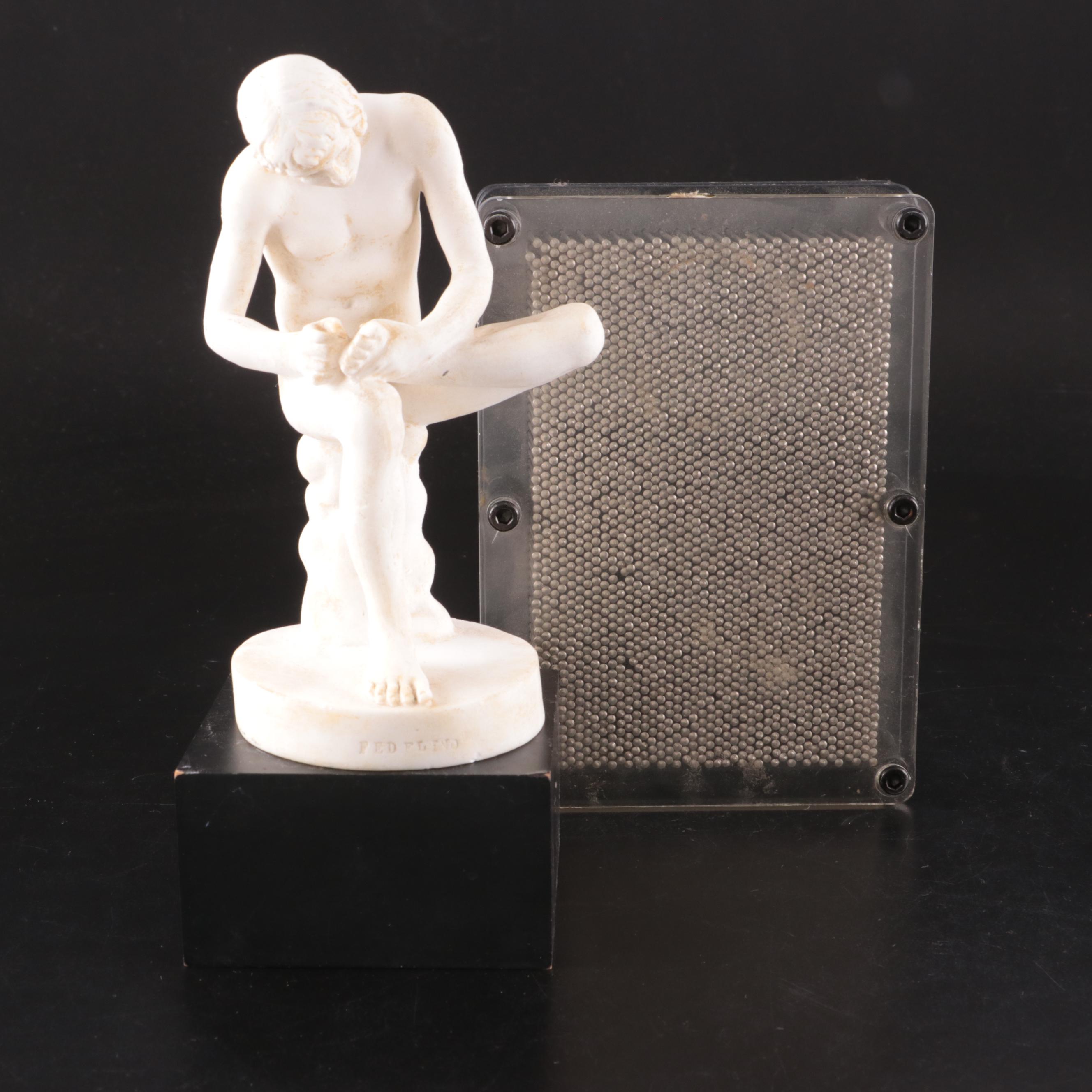 Italian Ceramic "Fedelino" Figure and Plinth Base with 3D Pin Art Toy