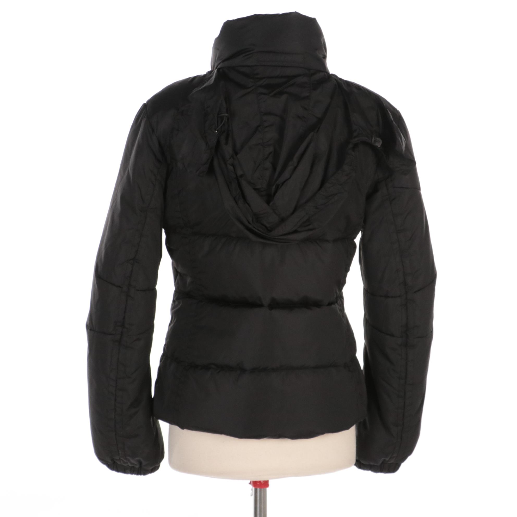Prada Black Zipper-Front Hooded Down Jacket