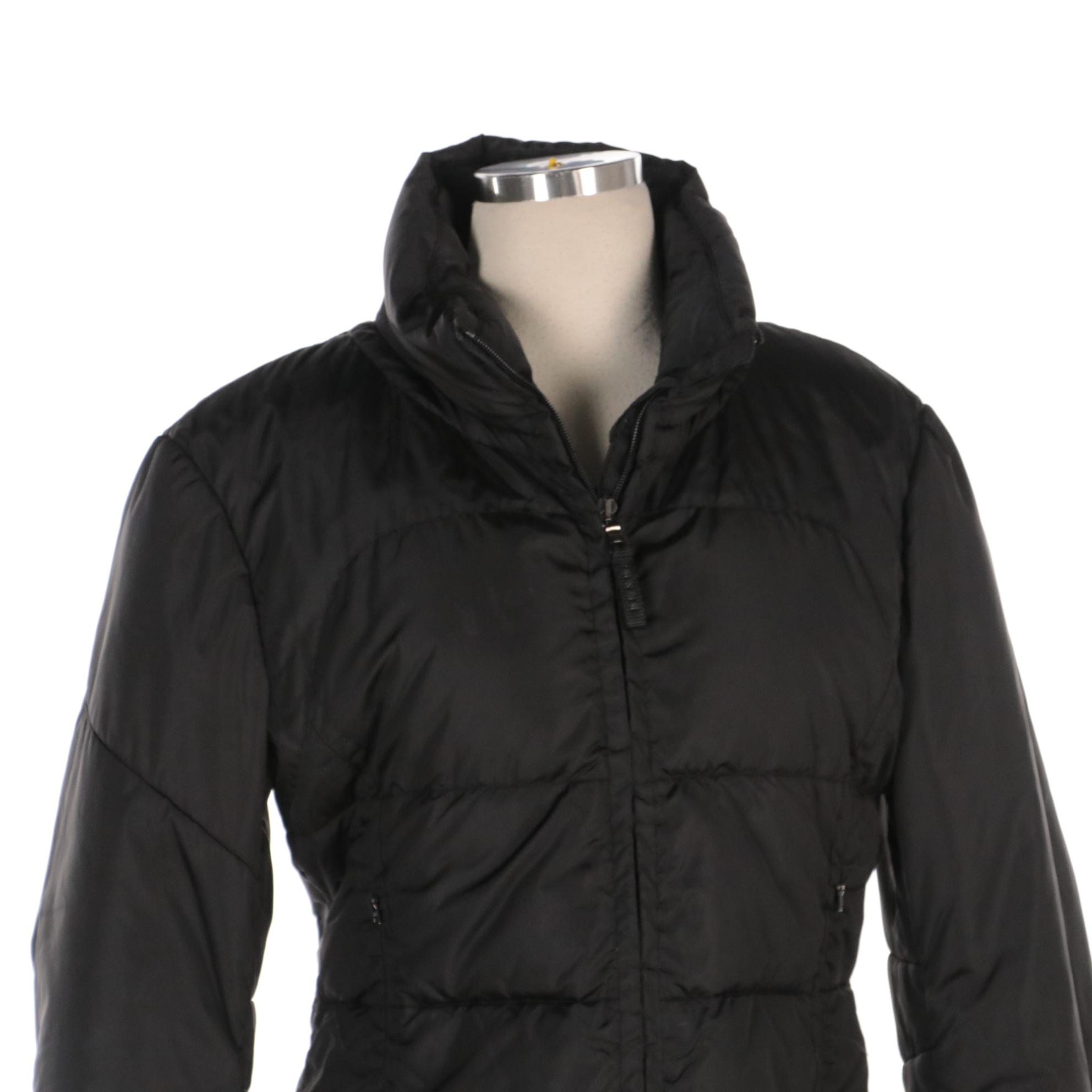 Prada Black Zipper-Front Hooded Down Jacket