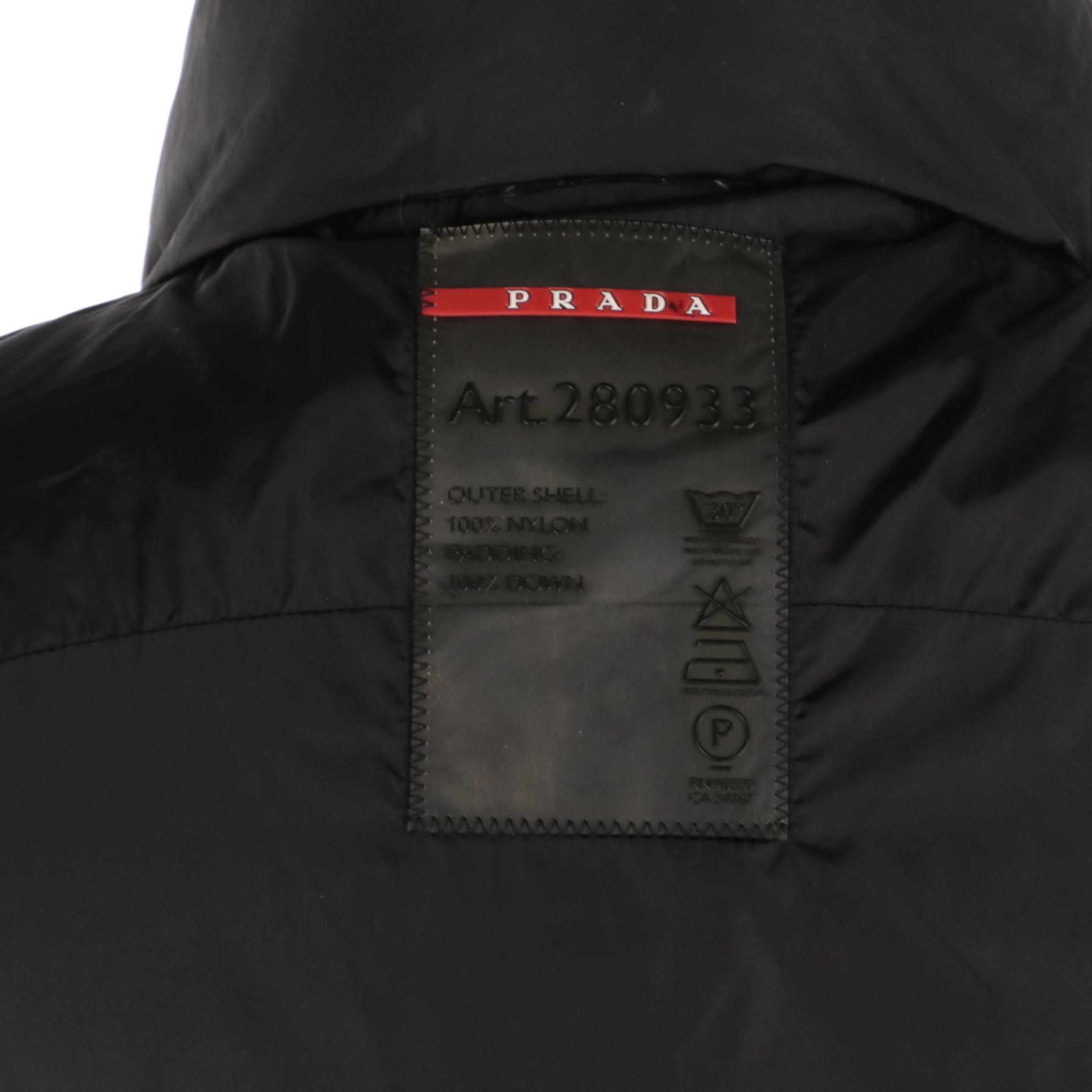Prada Black Zipper-Front Hooded Down Jacket