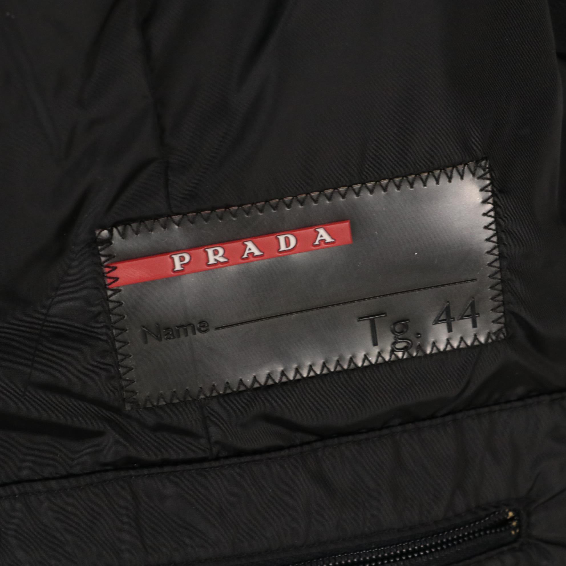 Prada Black Zipper-Front Hooded Down Jacket