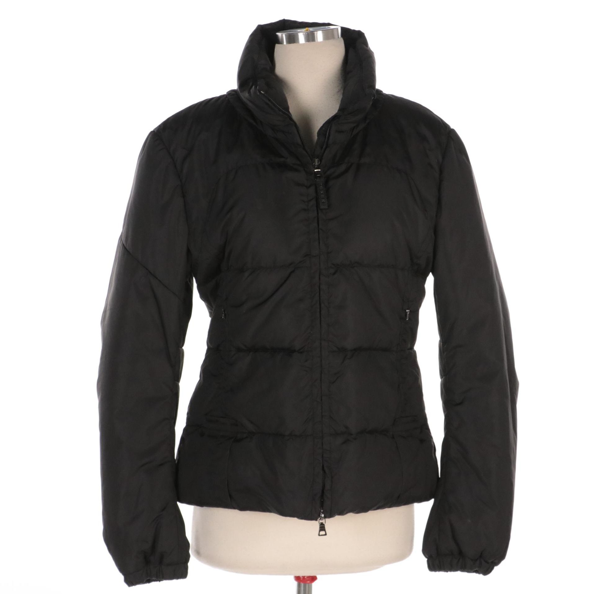 Prada Black Zipper-Front Hooded Down Jacket