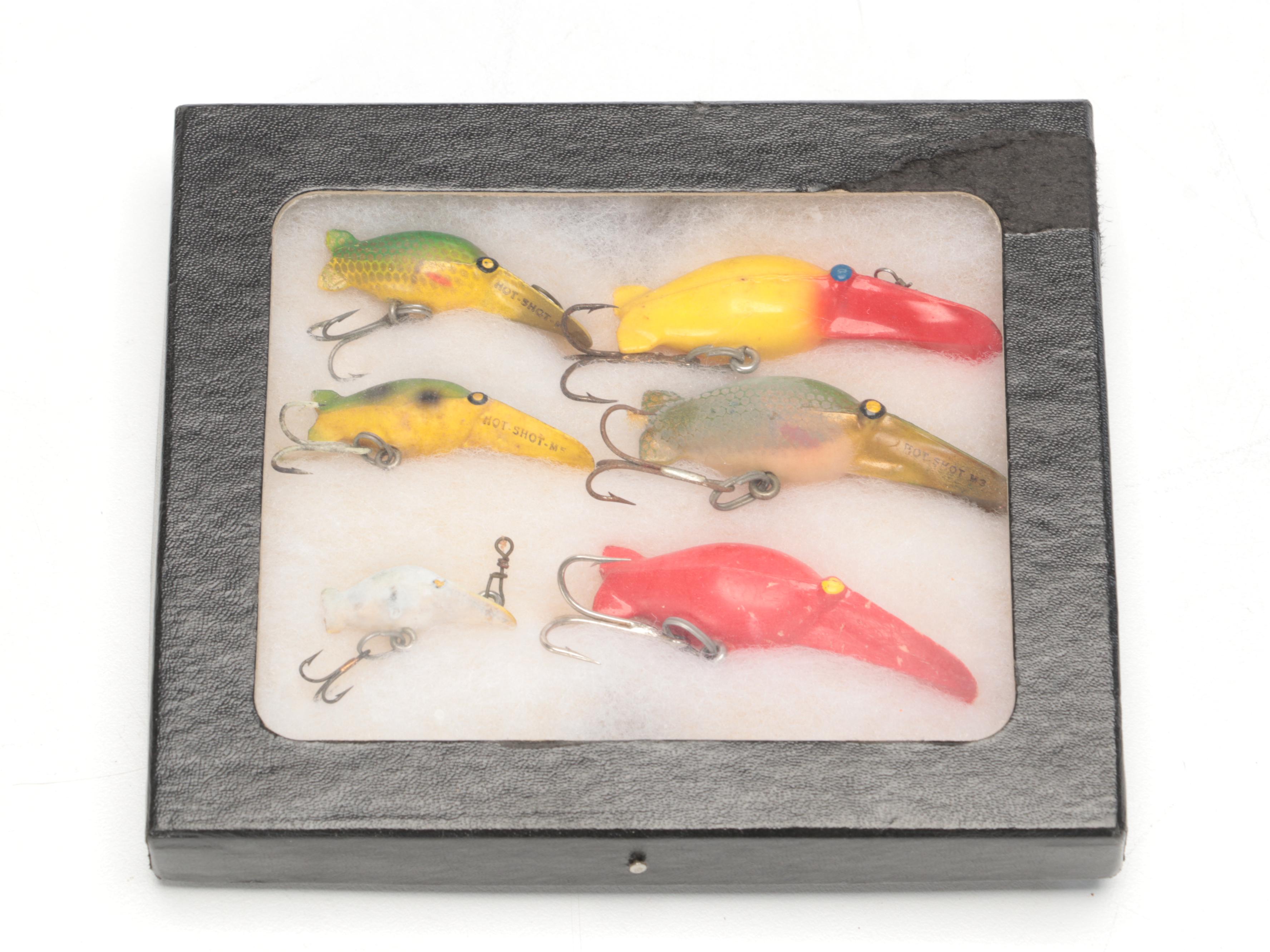 Hot-Shot M5 and Other Fishing Lures and Flies in Clear Tackle Boxes