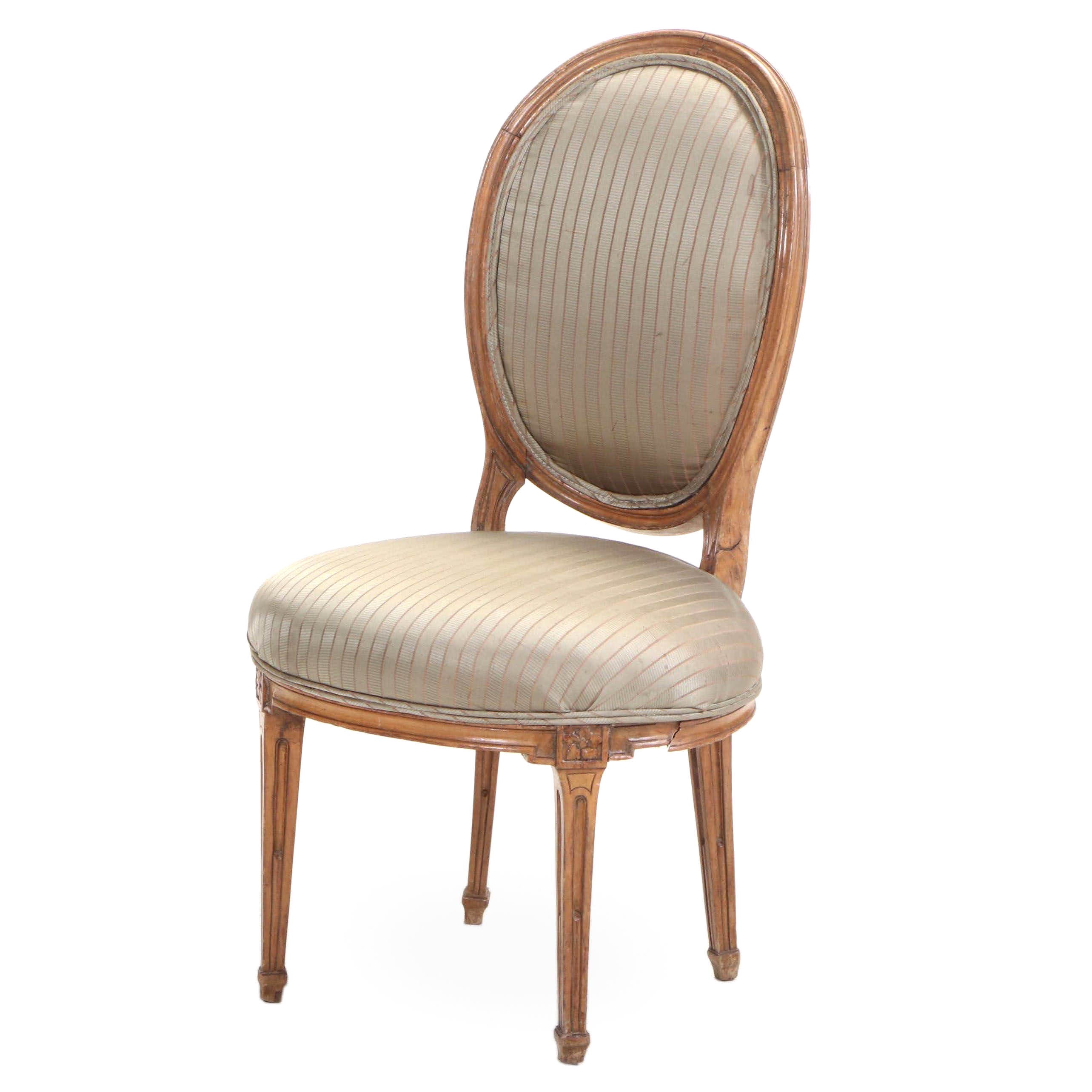 Small Louis XVI Style Beech and Custom-Upholstered Salon Chair, 19th Century