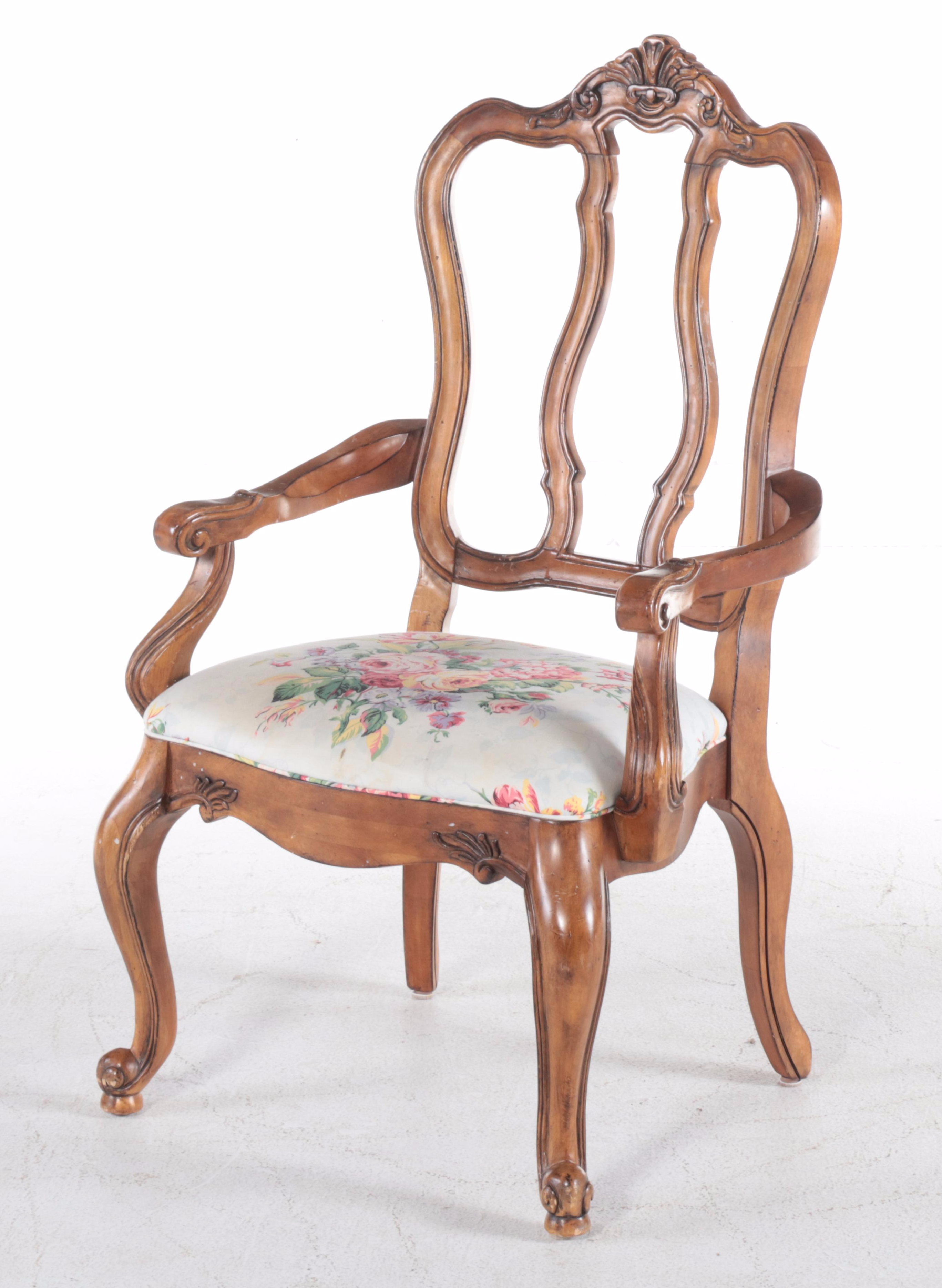 Pair of Ethan Allen French Provincial Style Custom-Upholstered Fauteuils