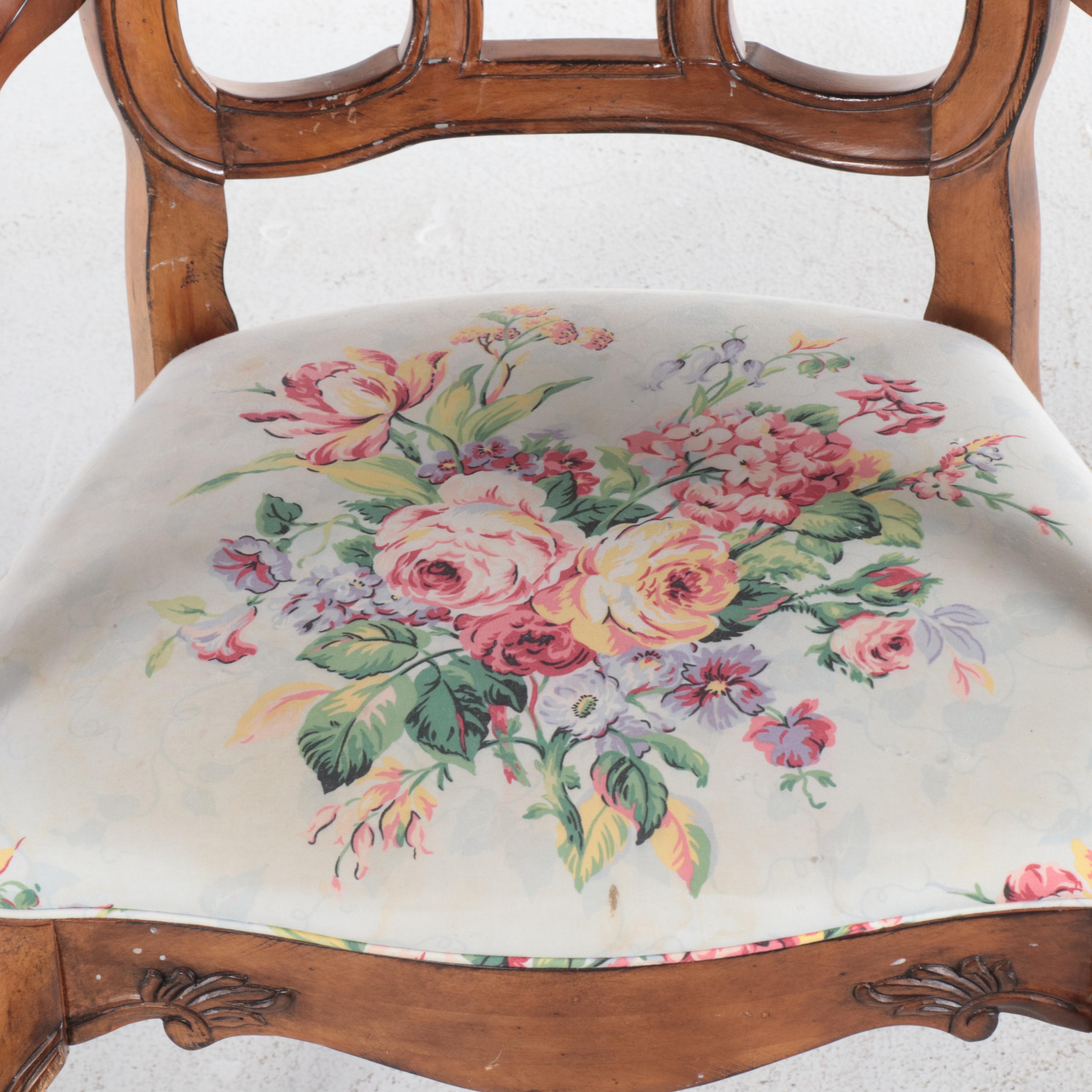 Pair of Ethan Allen French Provincial Style Custom-Upholstered Fauteuils