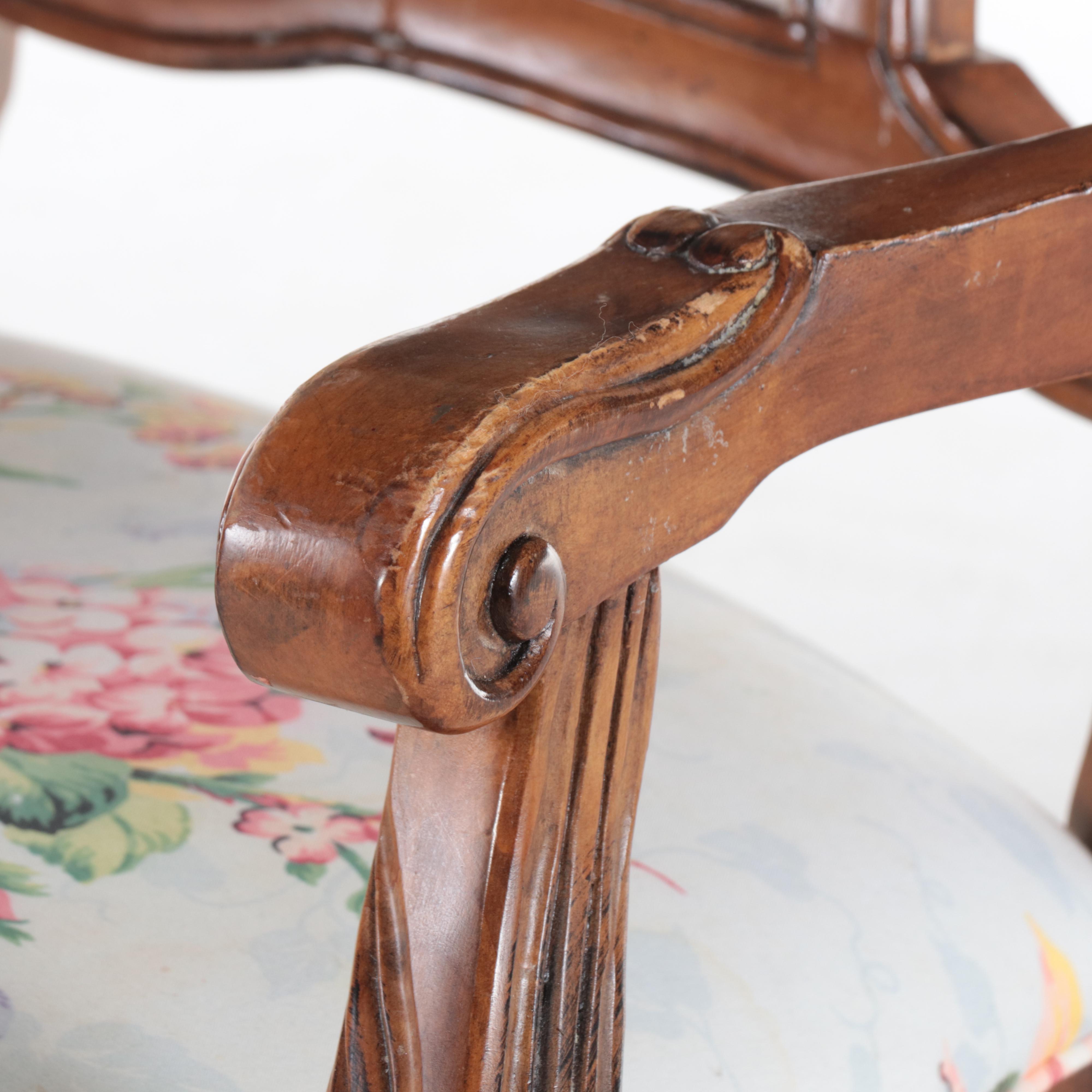 Pair of Ethan Allen French Provincial Style Custom-Upholstered Fauteuils