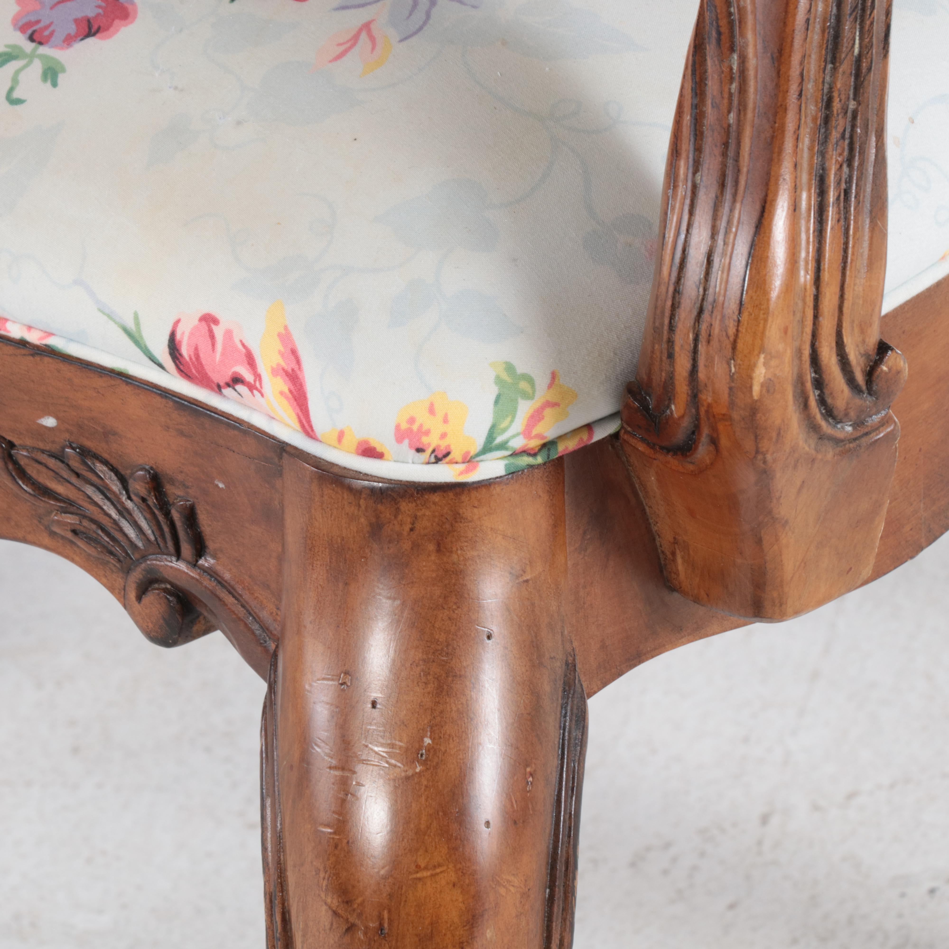 Pair of Ethan Allen French Provincial Style Custom-Upholstered Fauteuils