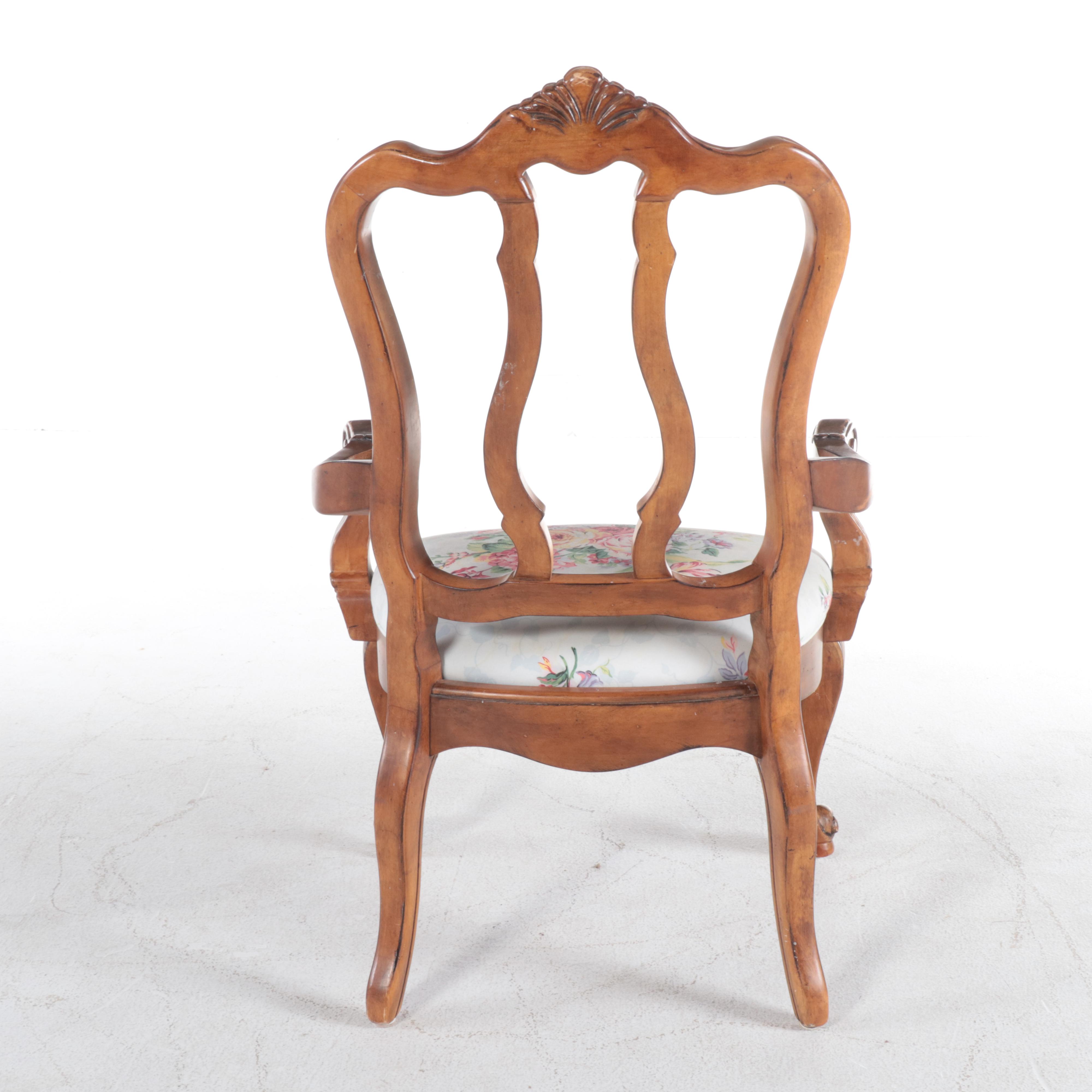 Pair of Ethan Allen French Provincial Style Custom-Upholstered Fauteuils