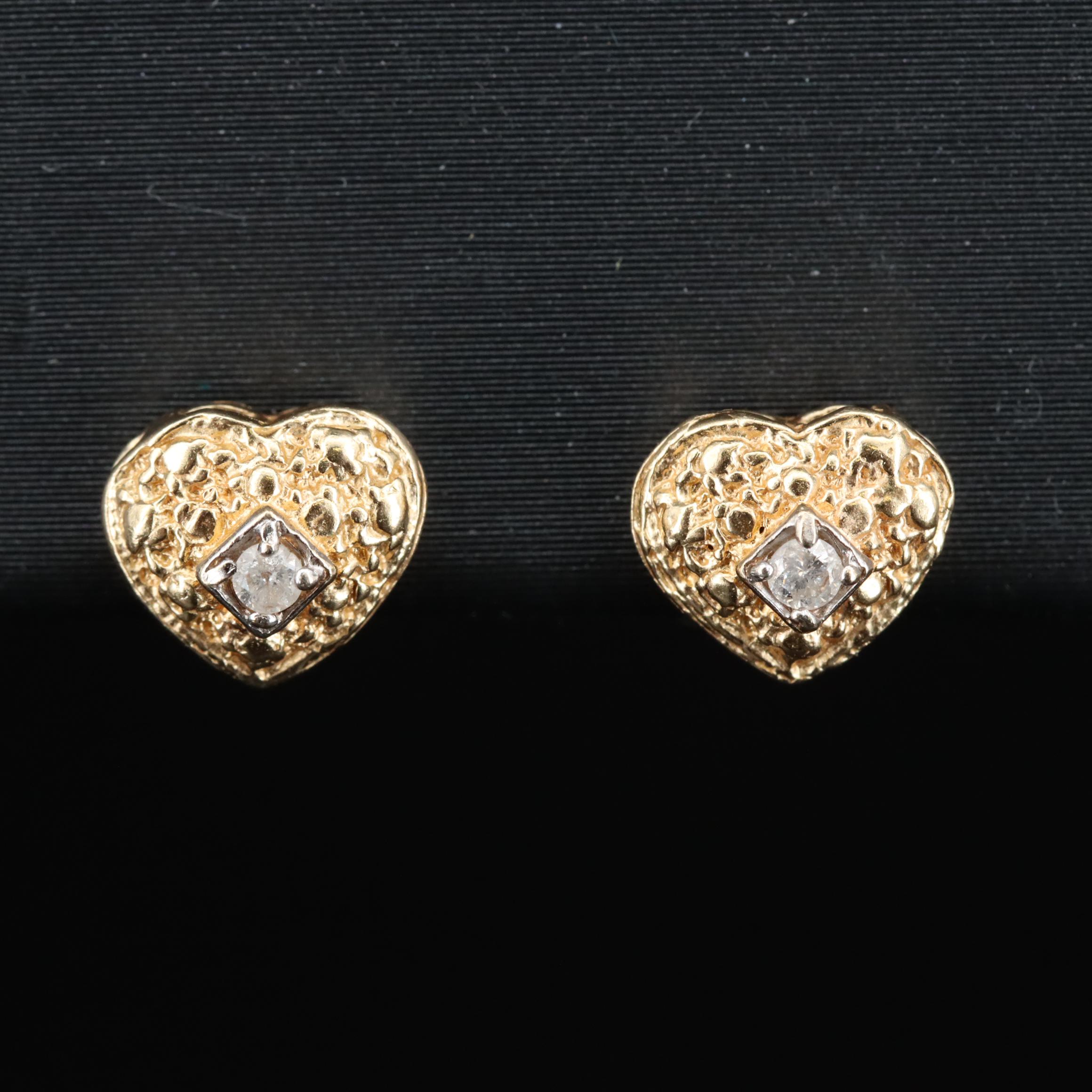 14K 0.04 CTW Diamond Hammered Heart Stud Earrings