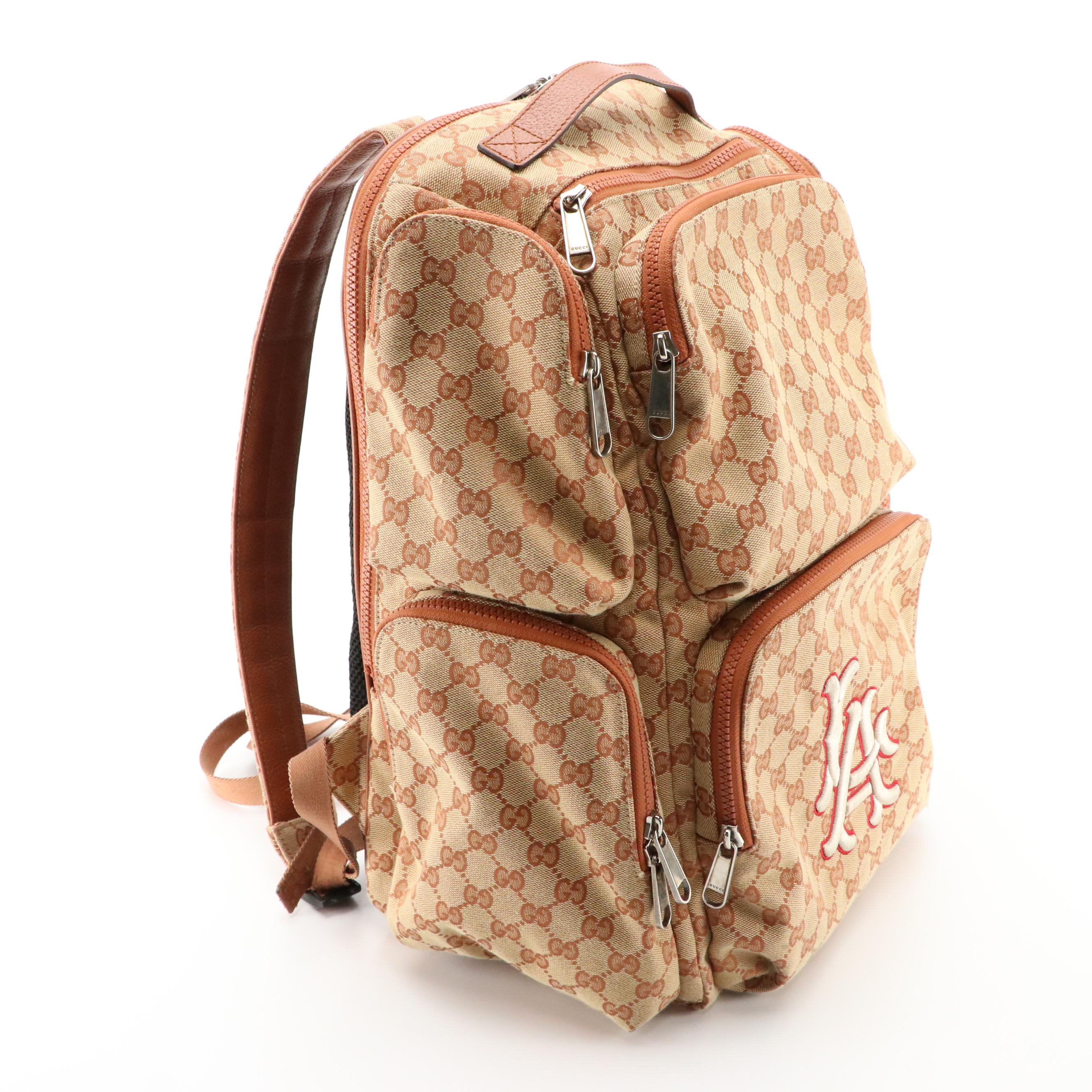 Gucci LA Dodgers Backpack in GG Canvas and Leather Trim