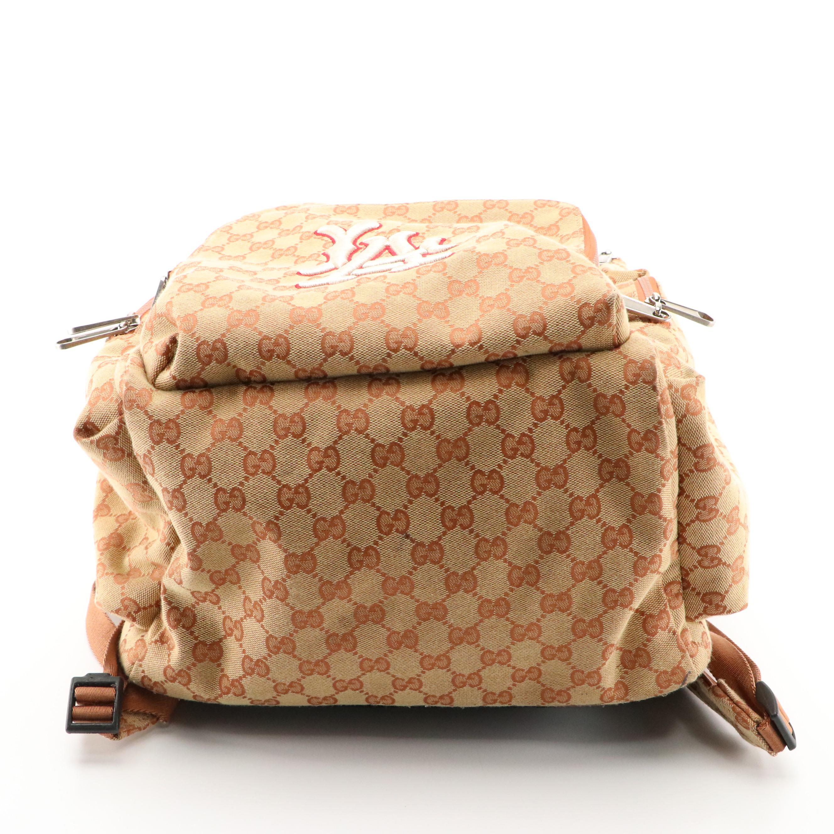 Gucci LA Dodgers Backpack in GG Canvas and Leather Trim